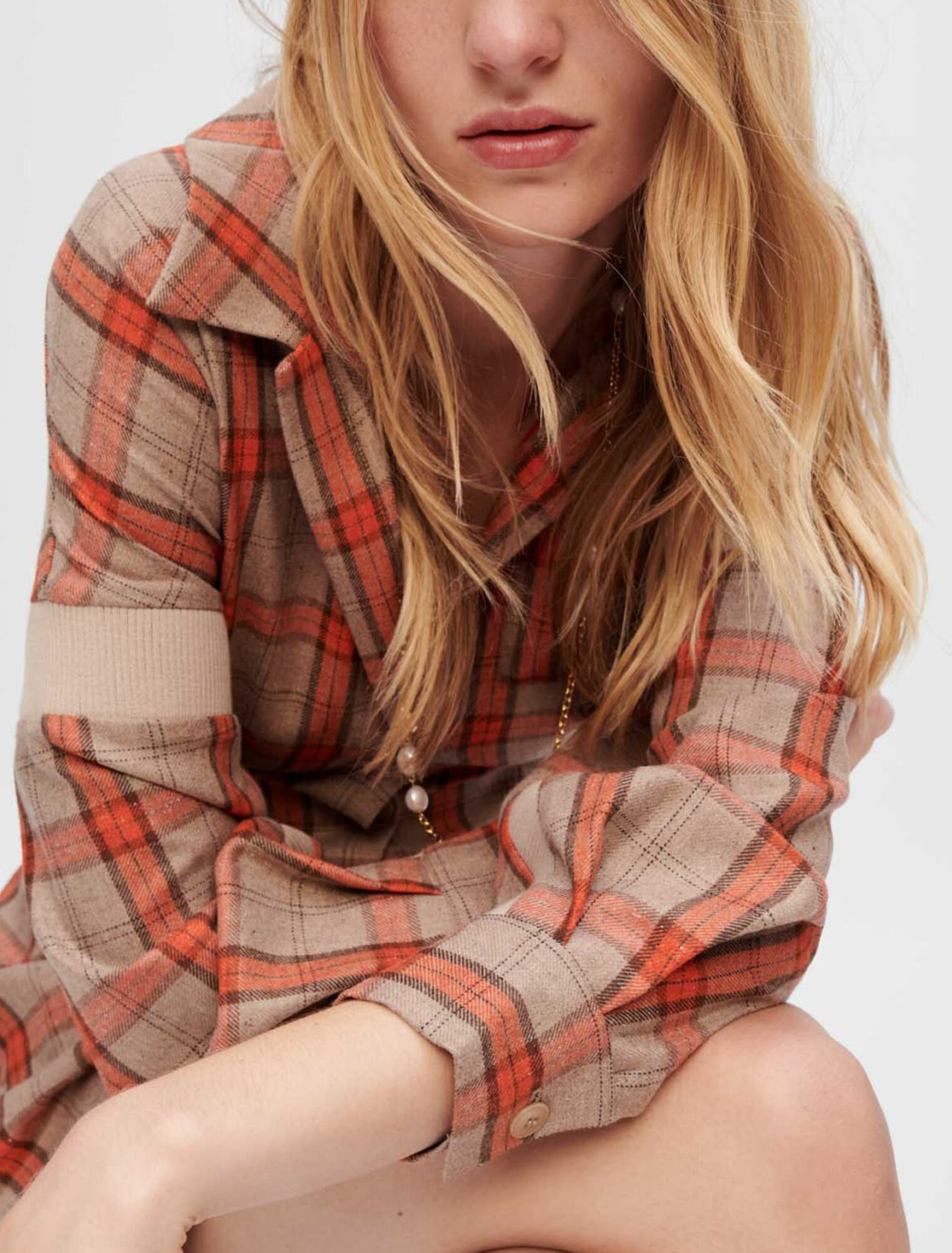 Hemdblusenkleid mit Karos in Orange