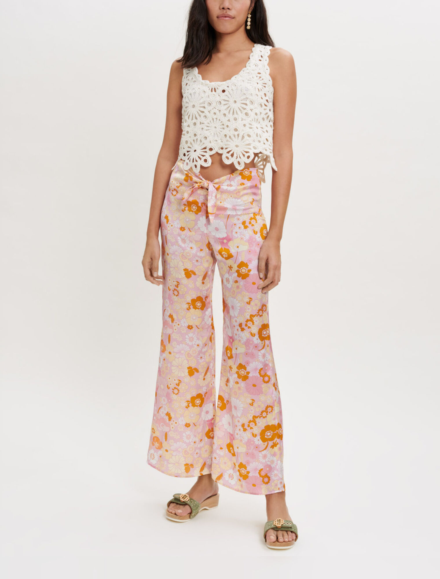 Fließende Hose mit Flower-Power-Print