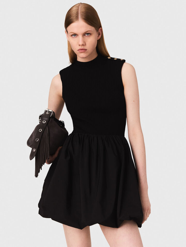 Kurzes Kleid aus Strick und Taffeta