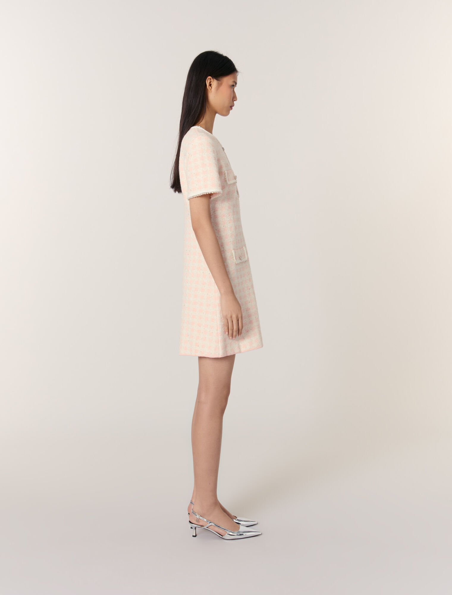 Kurzes Strickkleid mit Tweed-Optik