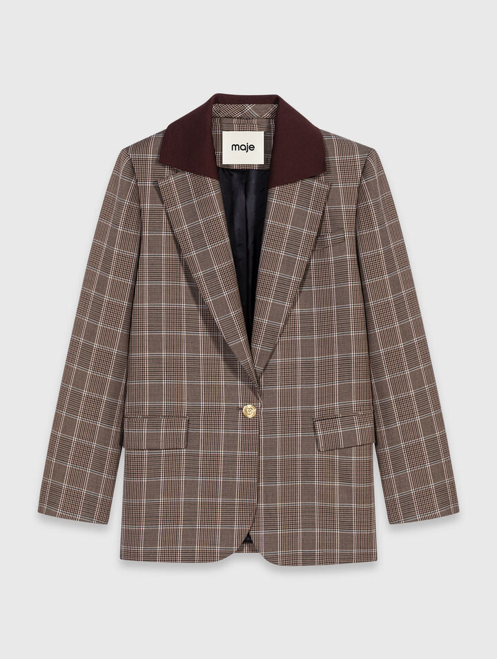 Karo-Jacke mit abnehmbarem Kragen