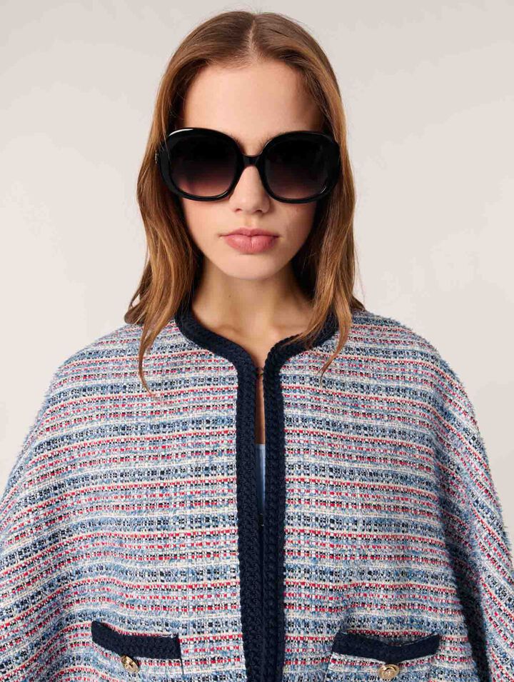 Cape aus Tweed mit Kontrastborte