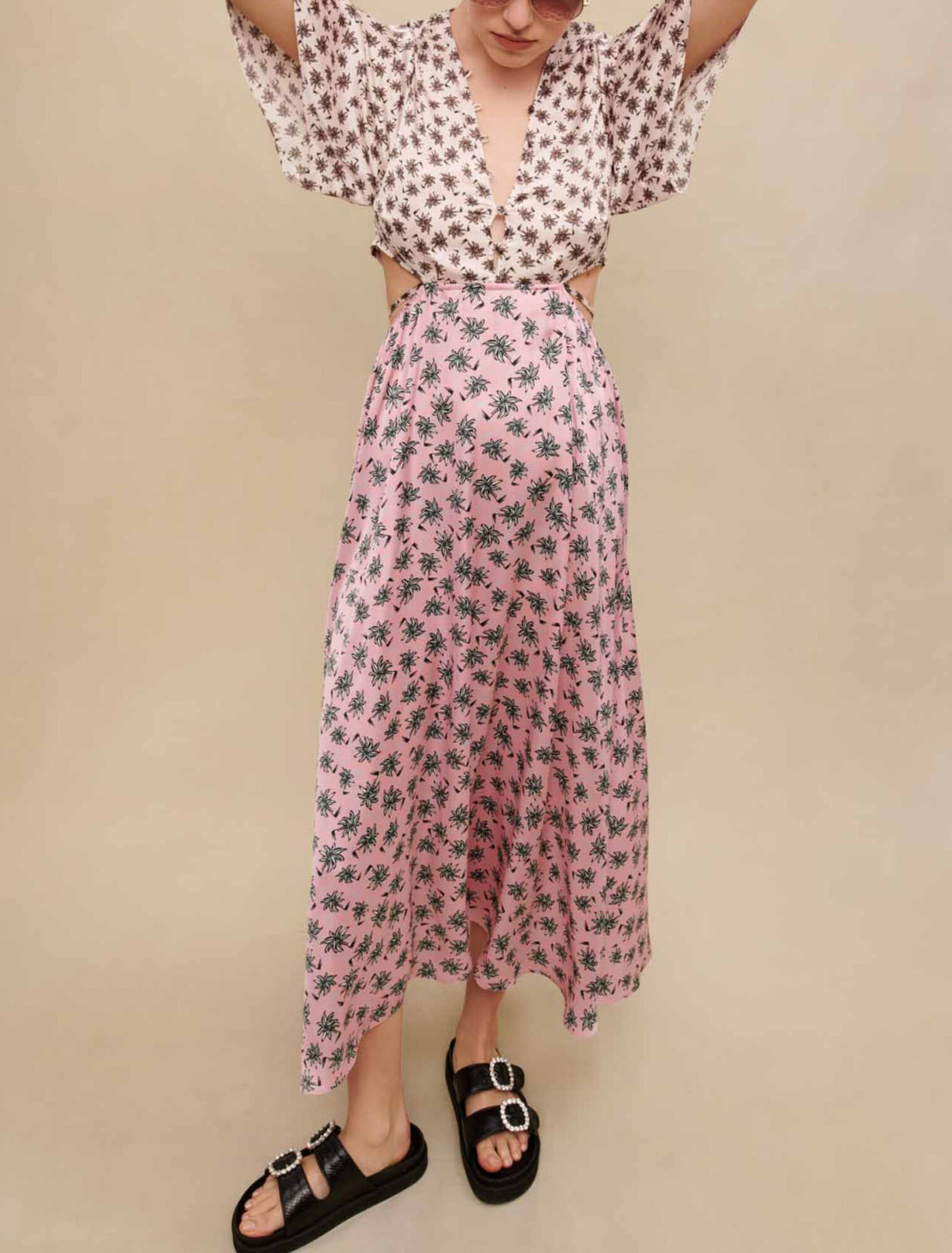 Langes Kleid mit Palmenprint