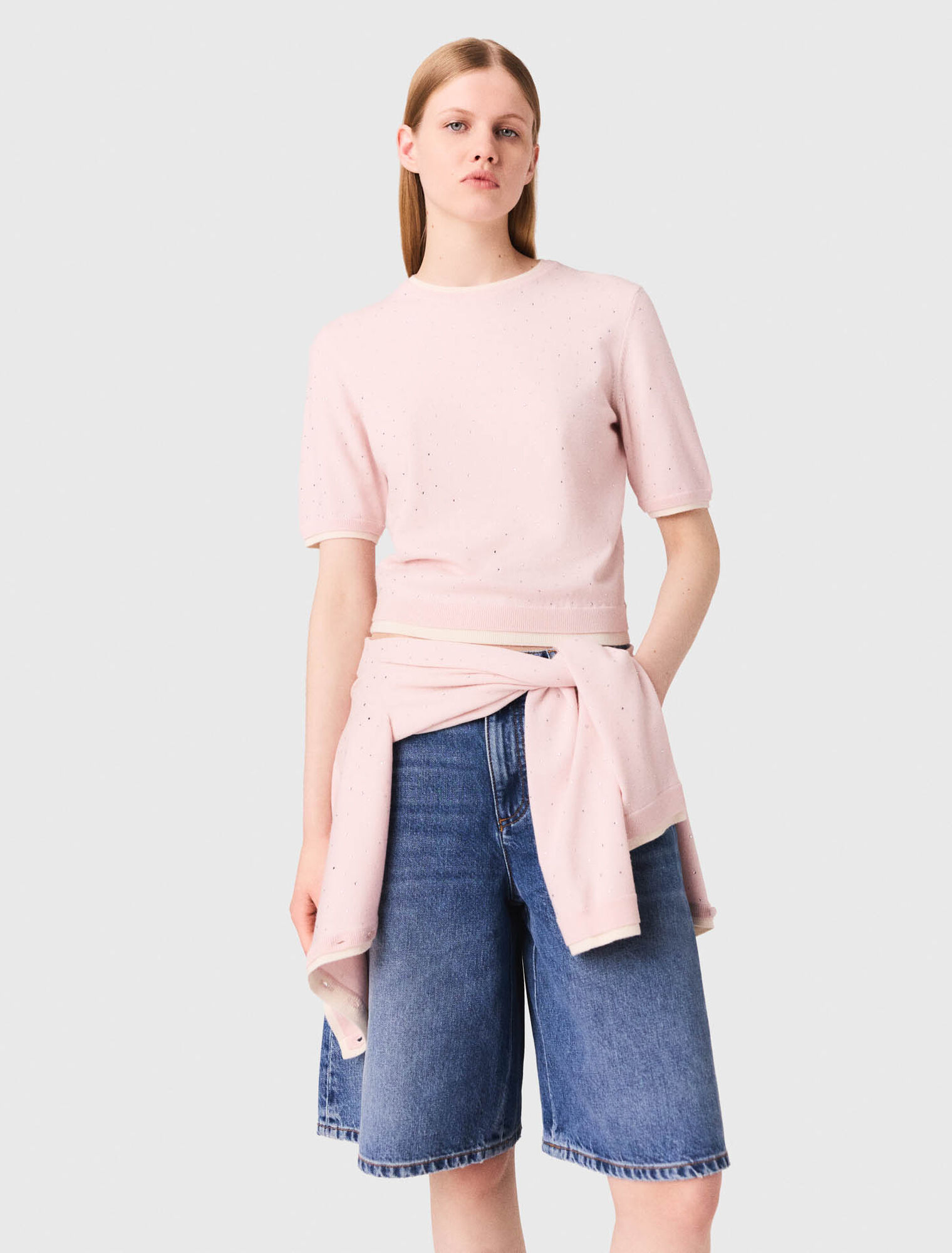 Kurzärmeliger Pullover 100% Wolle