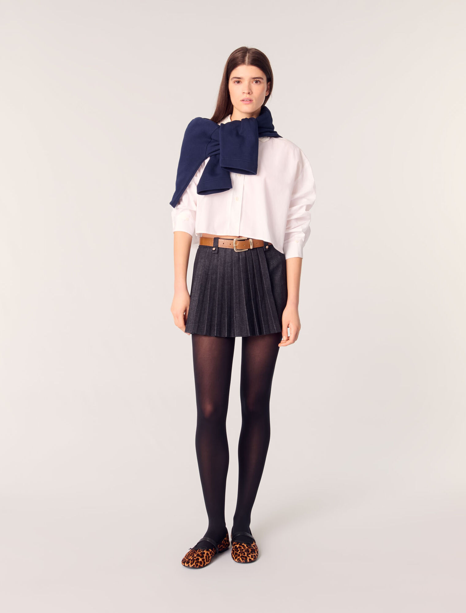 Shorts aus plissiertem Denim