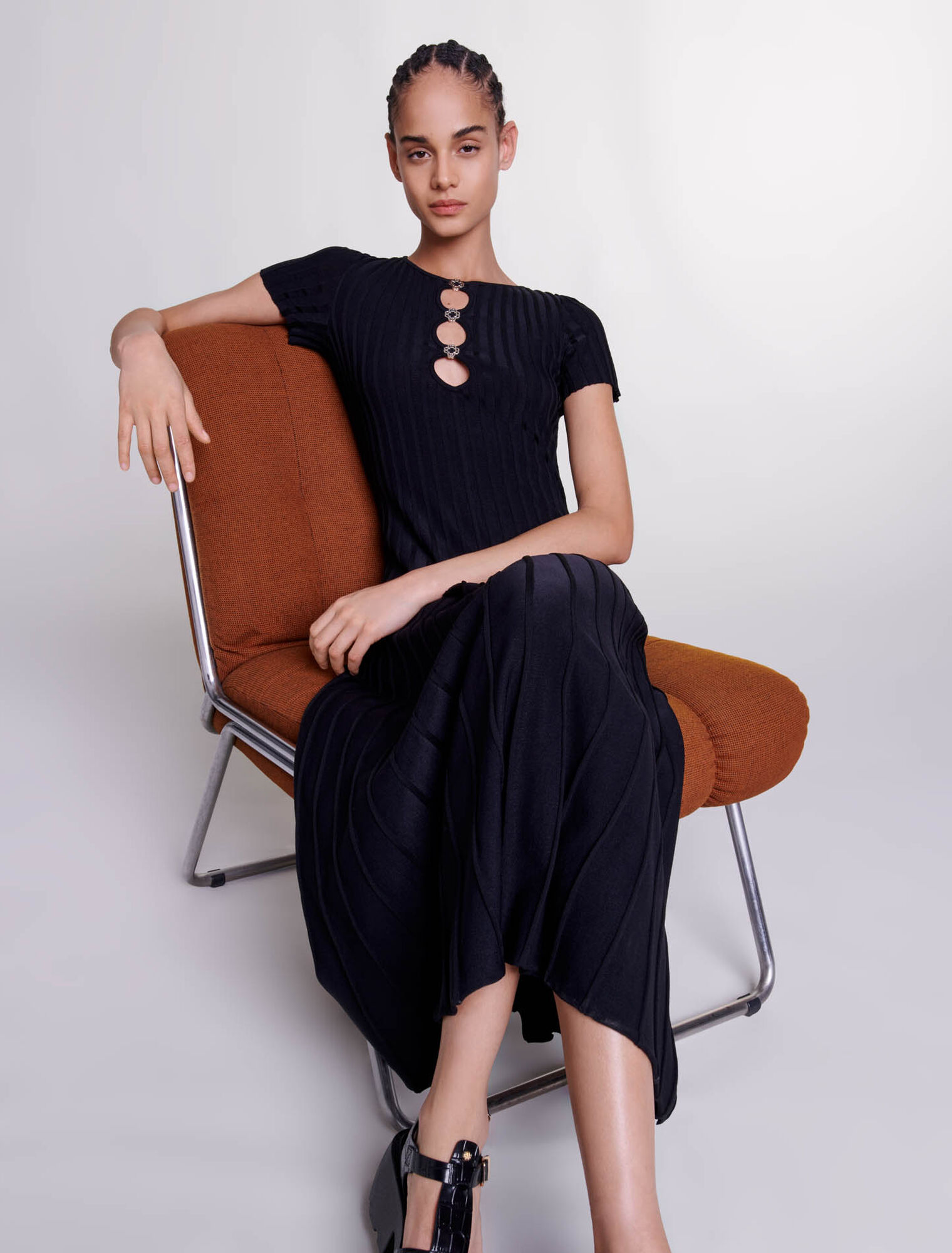 Langes Kleid aus Rippstrick