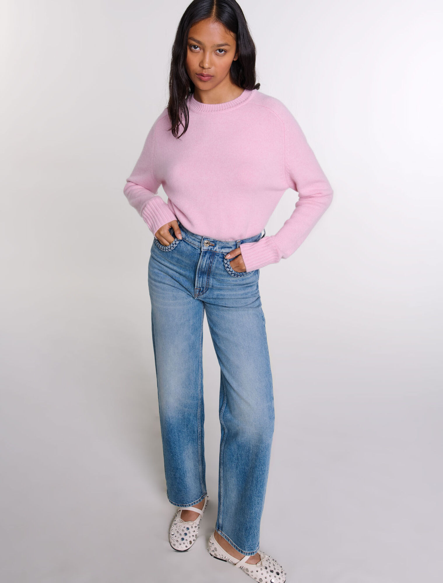 Gerade Jeans mit Flechtdetails