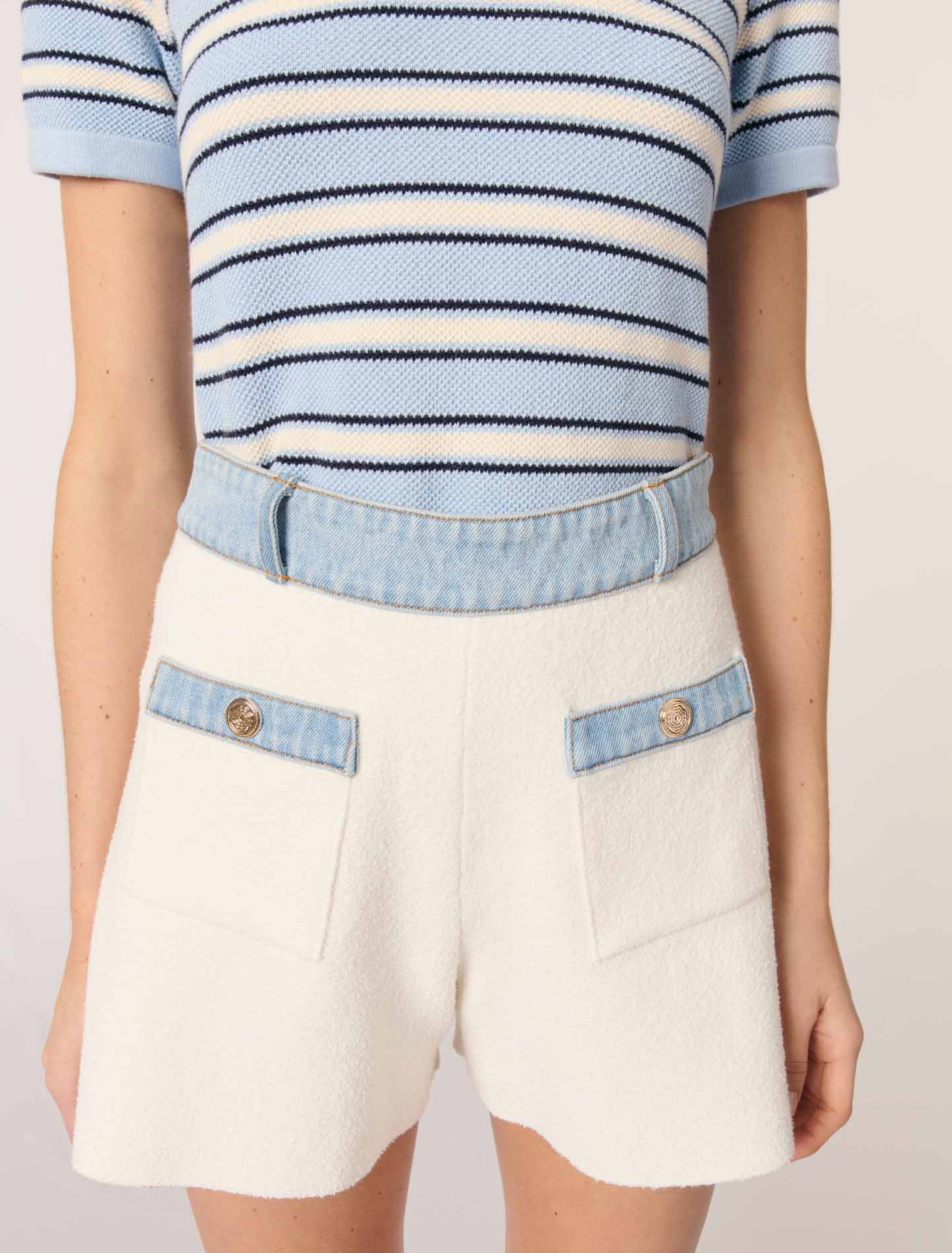 Shorts aus Strick mit Denimborten