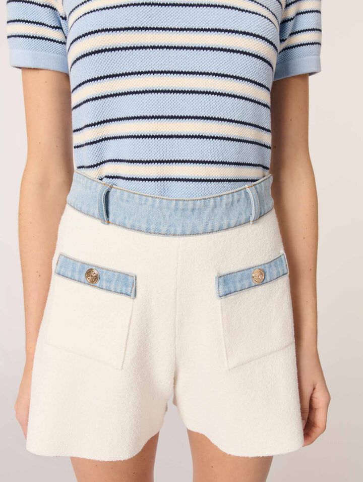 Shorts aus Strick mit Denimborten