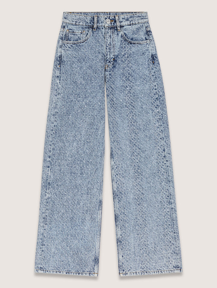 Weite Jeans mit Strassbesatz