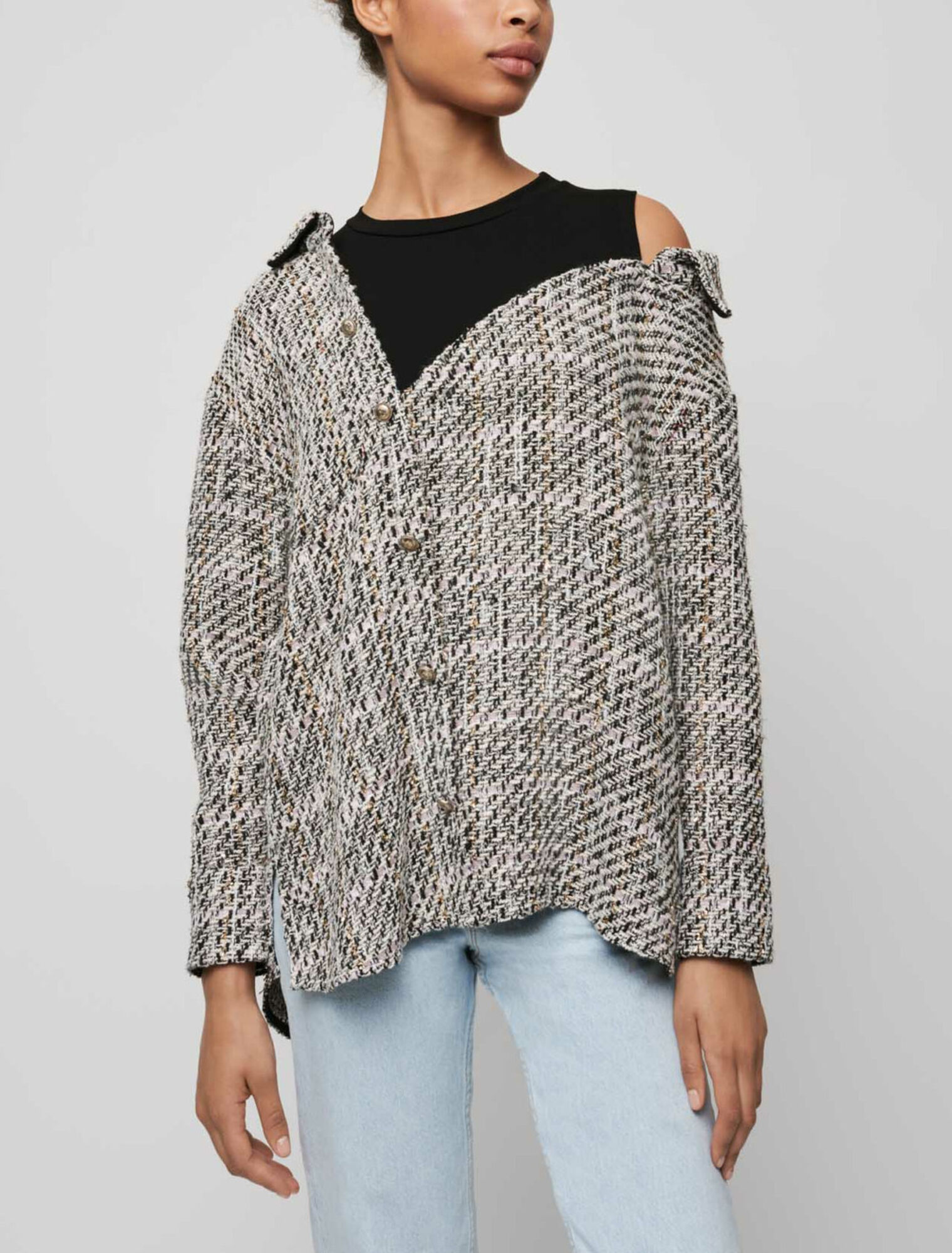 Trompe-l'oeil-Shirt in Tweed-Optik