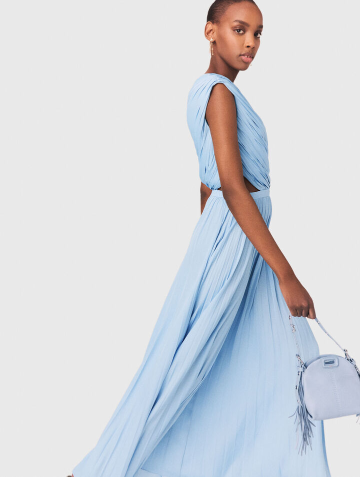 Langes asymmetrisches Plisseekleid