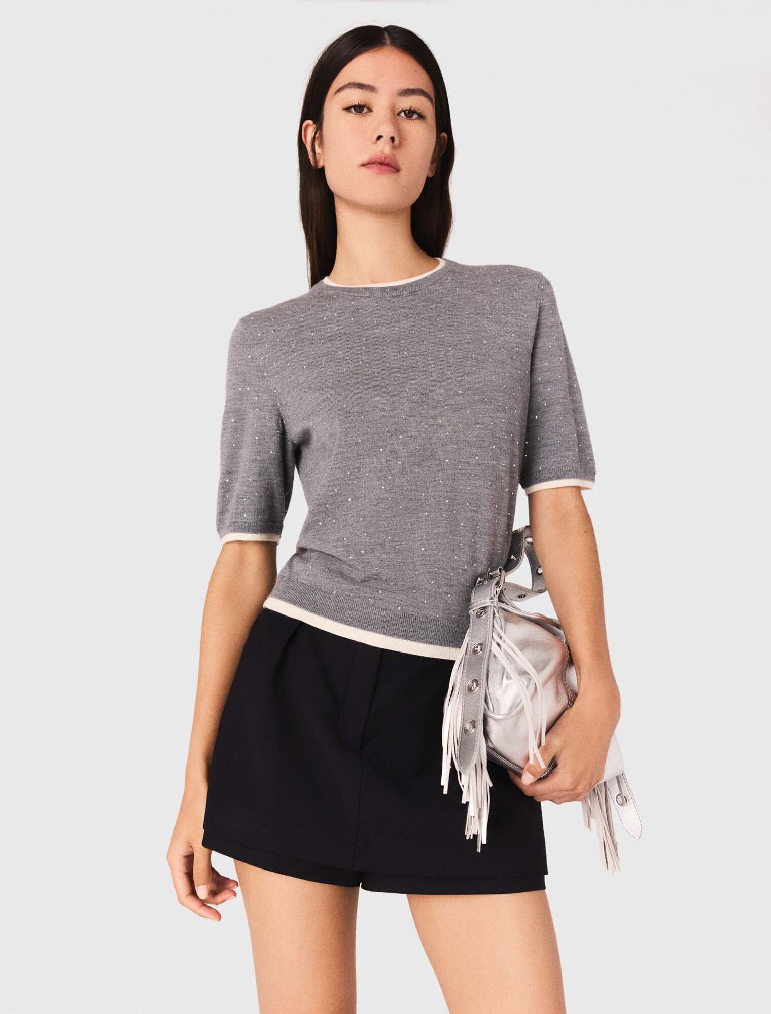Pullover aus 100% Wolle mit Strass