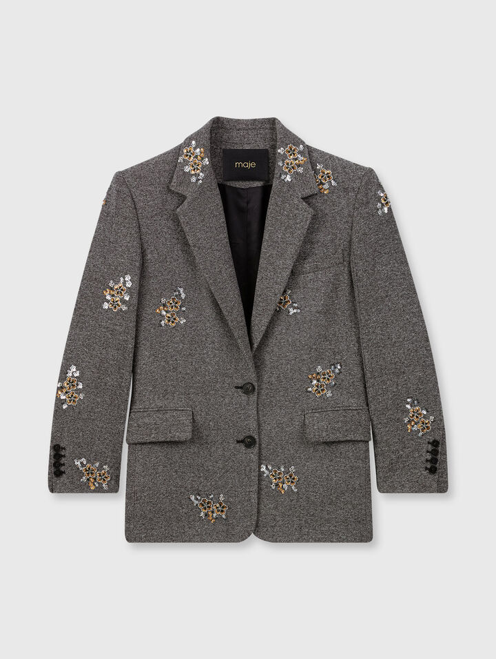 Wolljacke mit bestickten Blumen