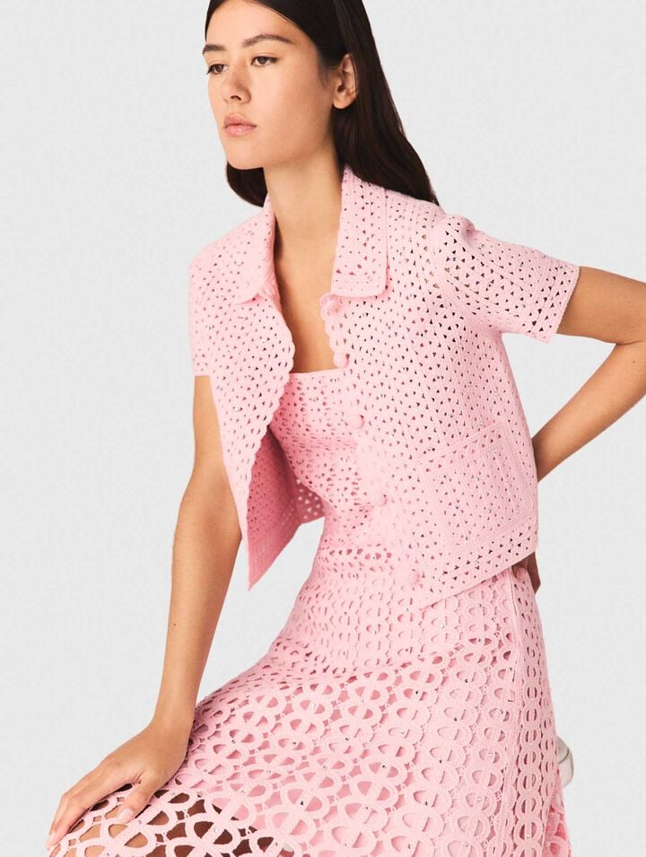 H&auml;kel-Cardigan mit Strass