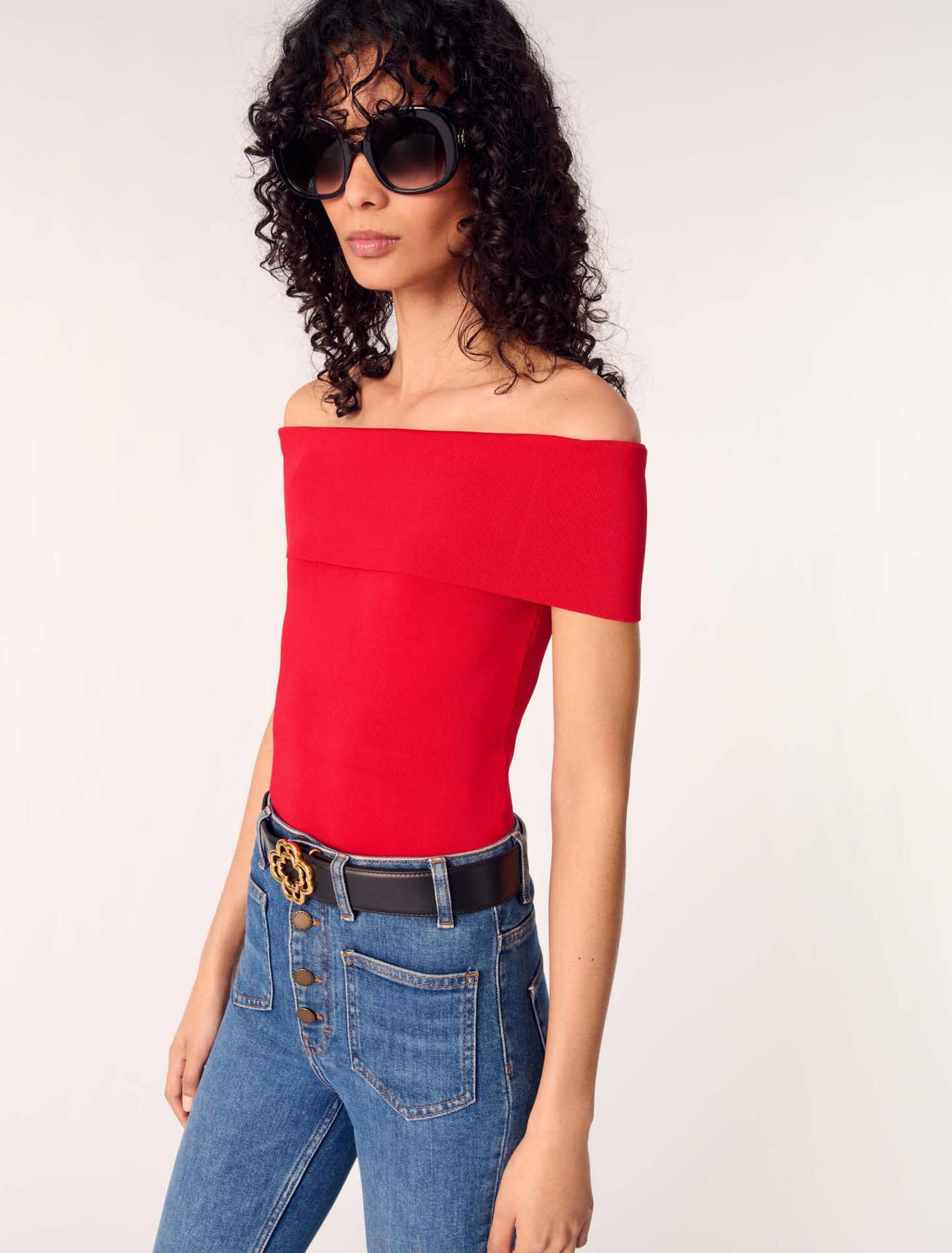 Rippstricktop mit Bardot-Kragen