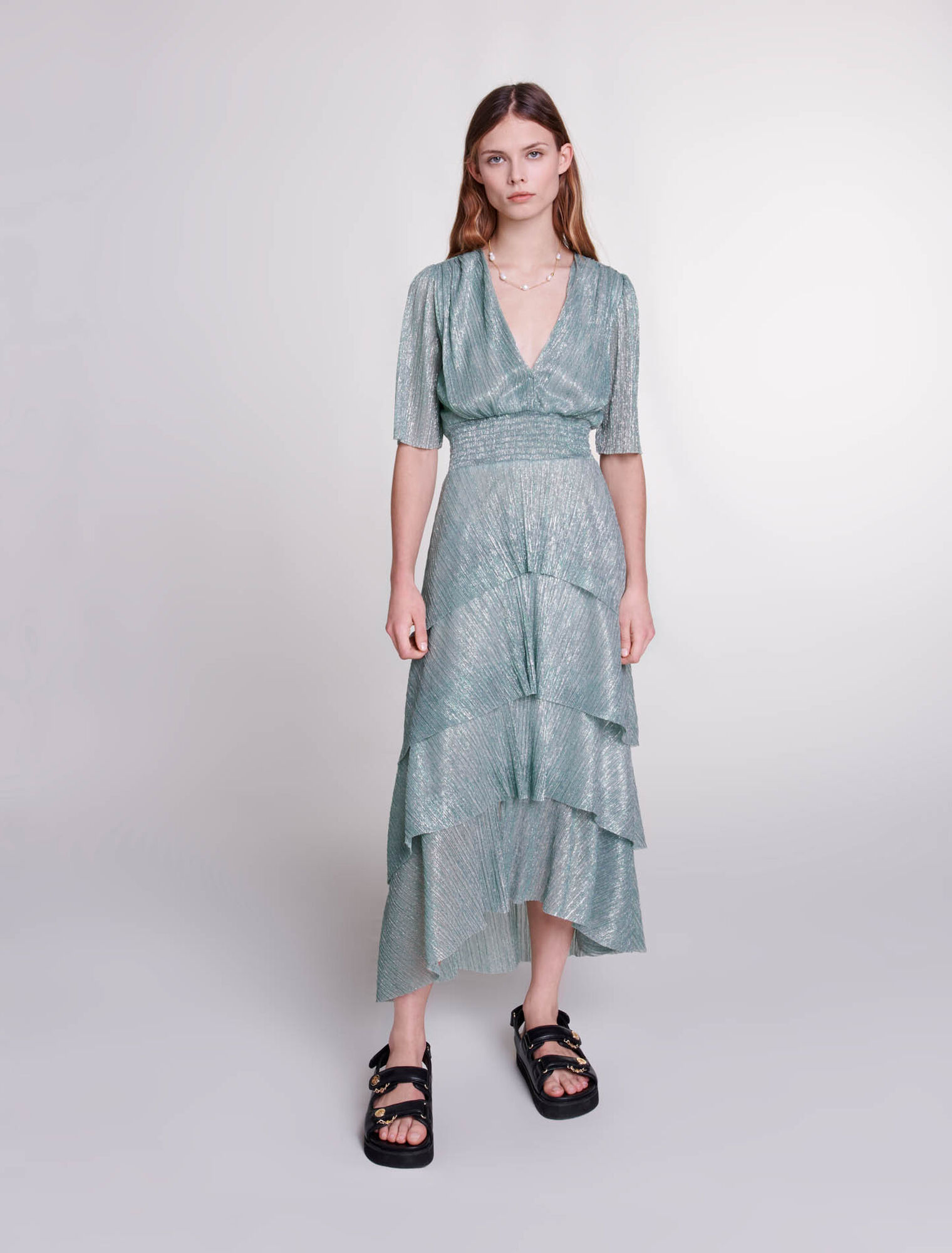 Kleid mit Rüschen aus Lurex-Stretch