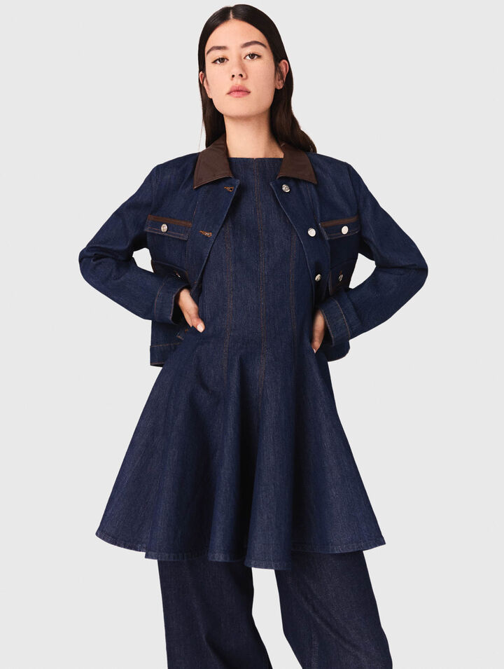 Jeansjacke mit Kunstlederkragen