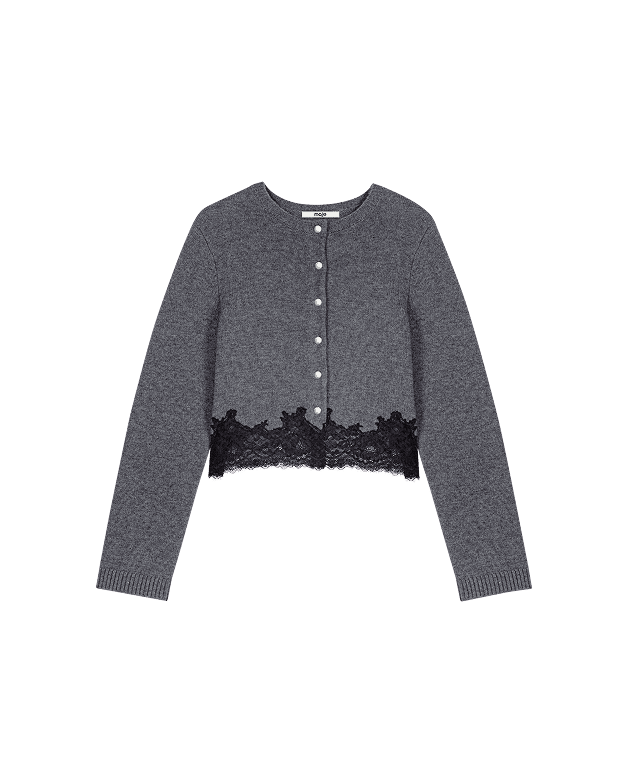 Twinset mit Spitzenbesatz