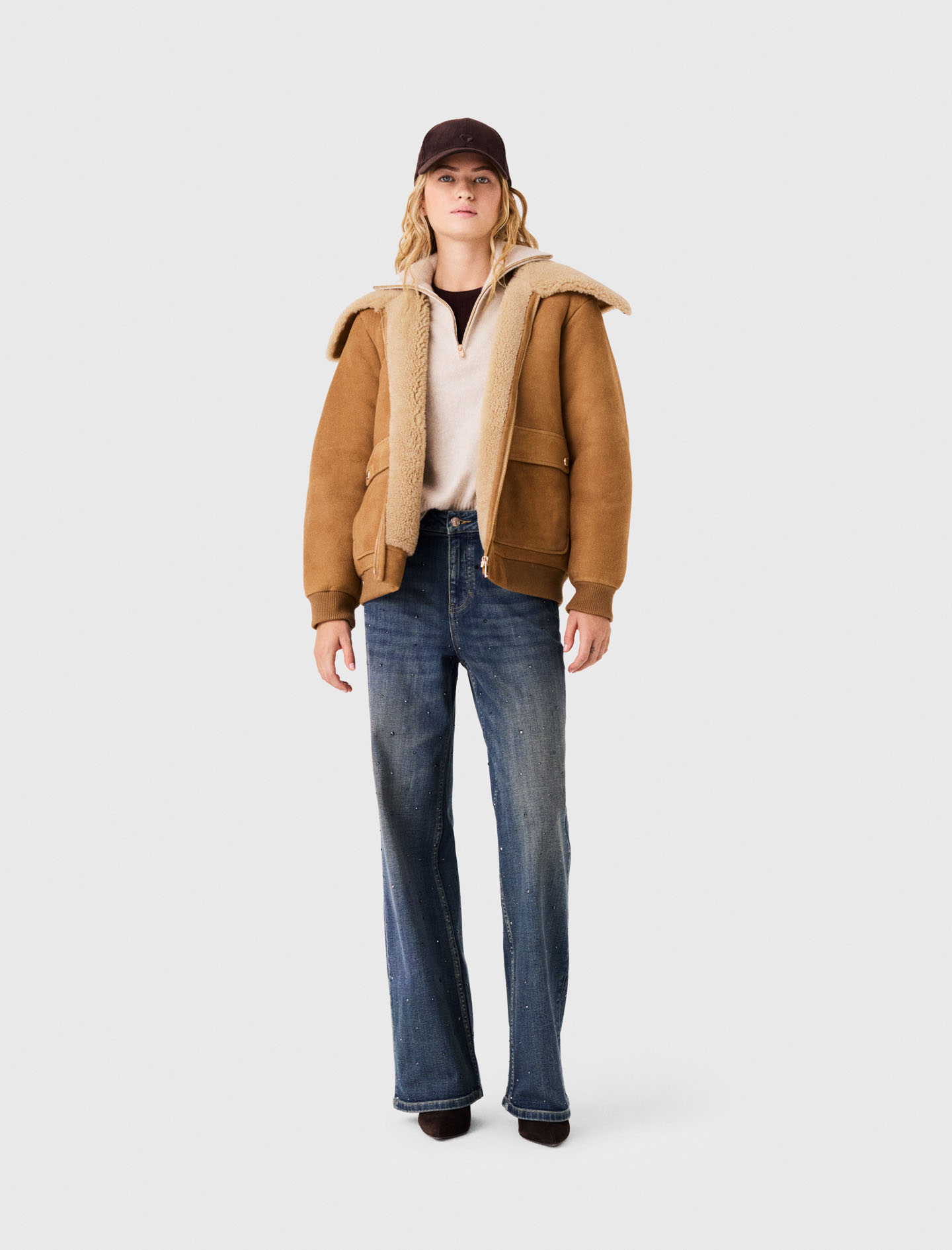 Lammfellblouson - Beige - Größe 38 - Maje