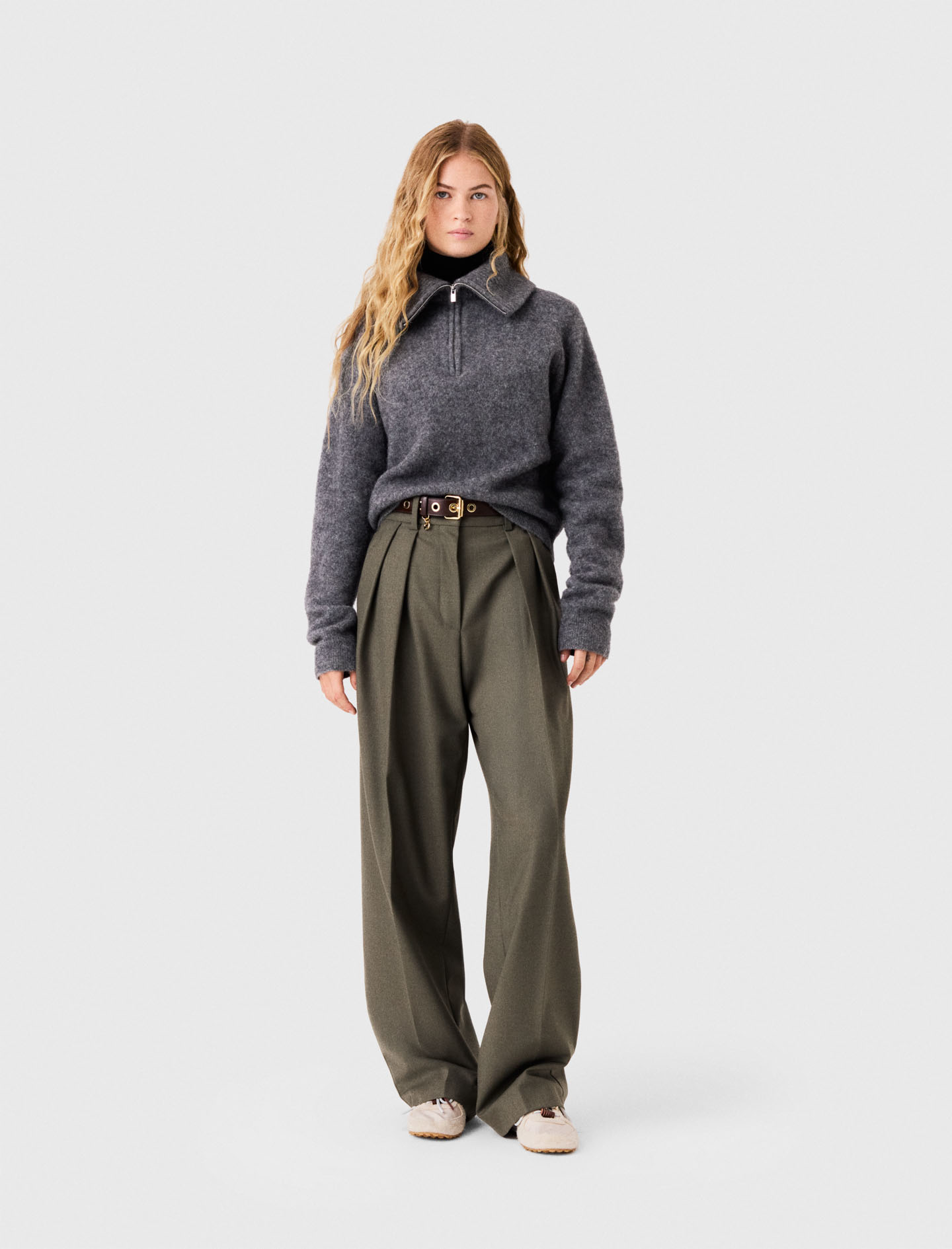 Yak-pullover Mit Zip-kragen - Grau - Größe 36 - Maje