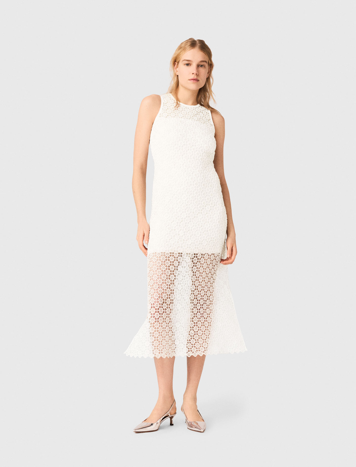Langes Häkelkleid Mit Strass - Weiß - Größe 40 - Maje