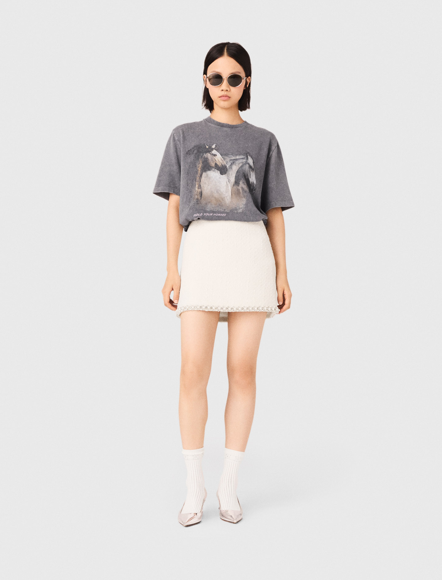 T-Shirt Mit Pferde-aufdruck - Grau - Größe 38 - Maje