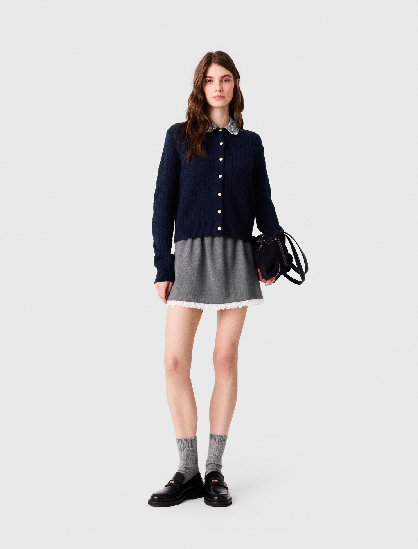 Cardigan Mit Popeline-kragen - Marineblau - Größe 32 - Maje