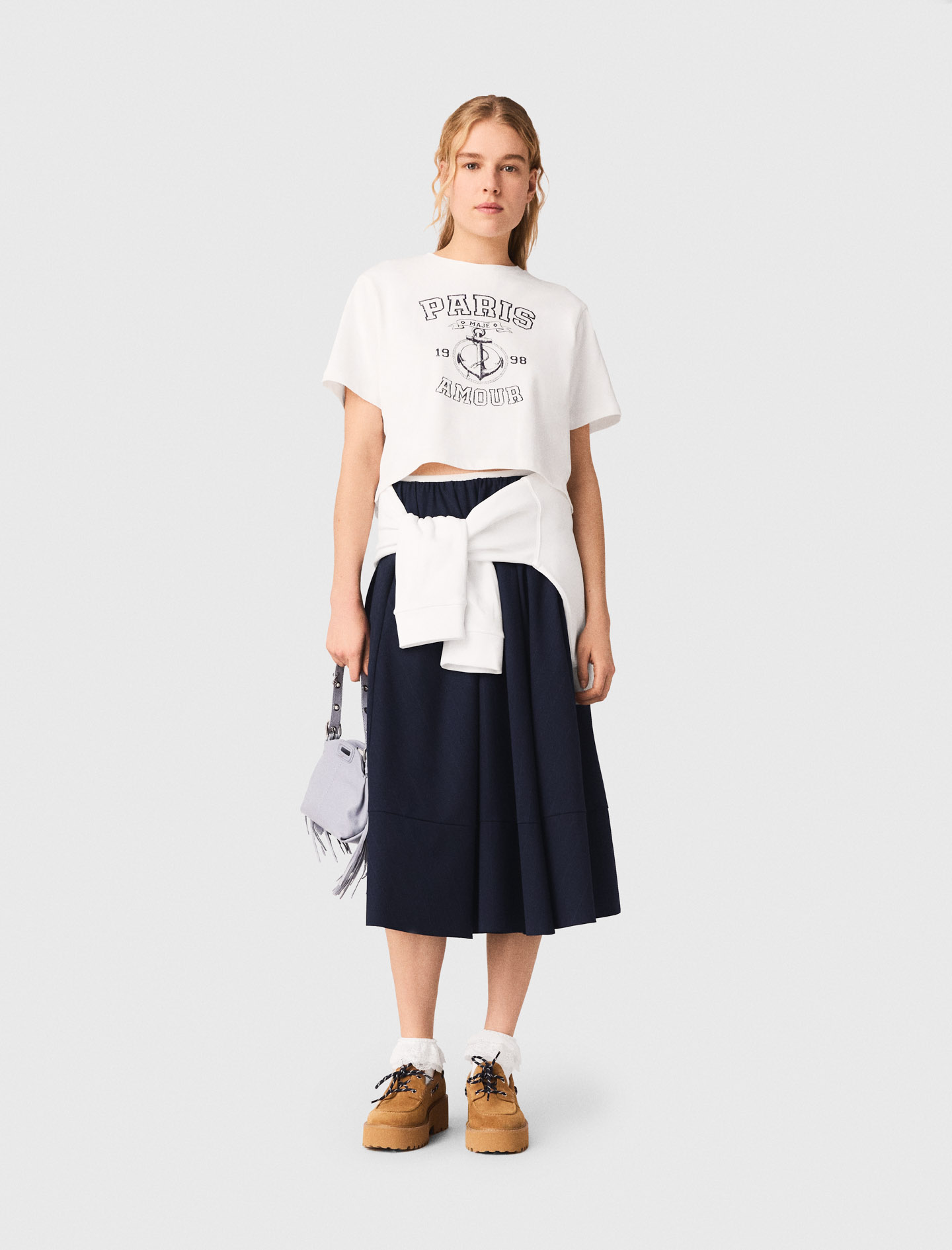 T-Shirt Mit Marine-print - Weiß - Größe 38 - Maje