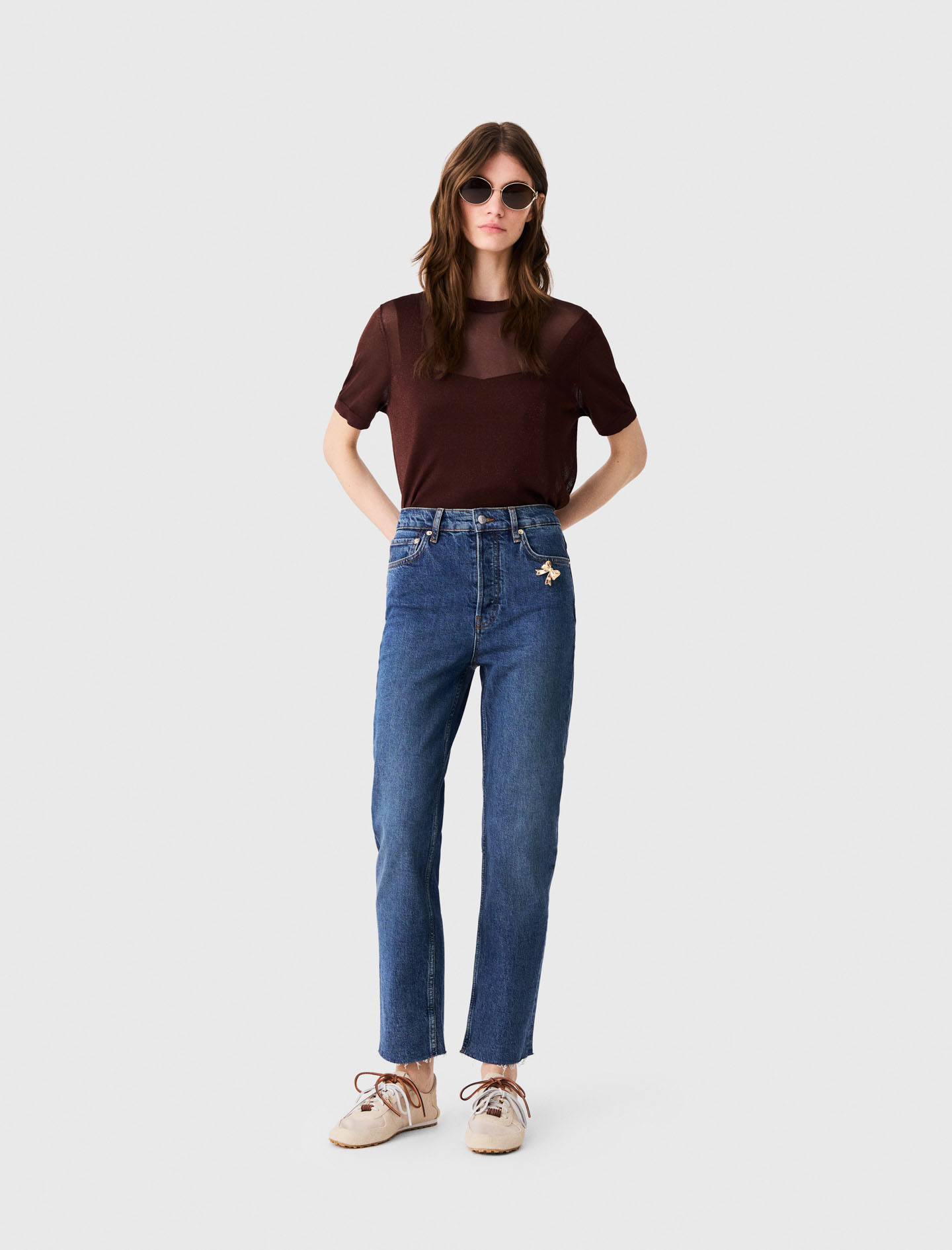 Röhrenjeans Mit Brosche - Blau - Größe 34 - Maje