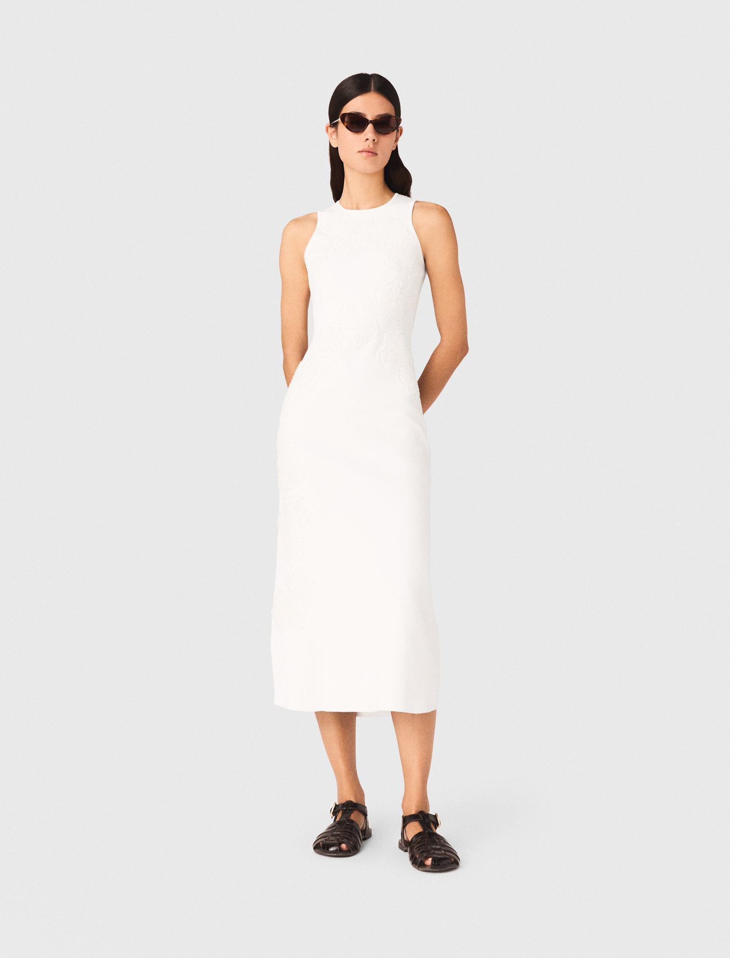 Kleid Mit Perlenbestickten Blumen - Weiß - Größe 32 - Maje