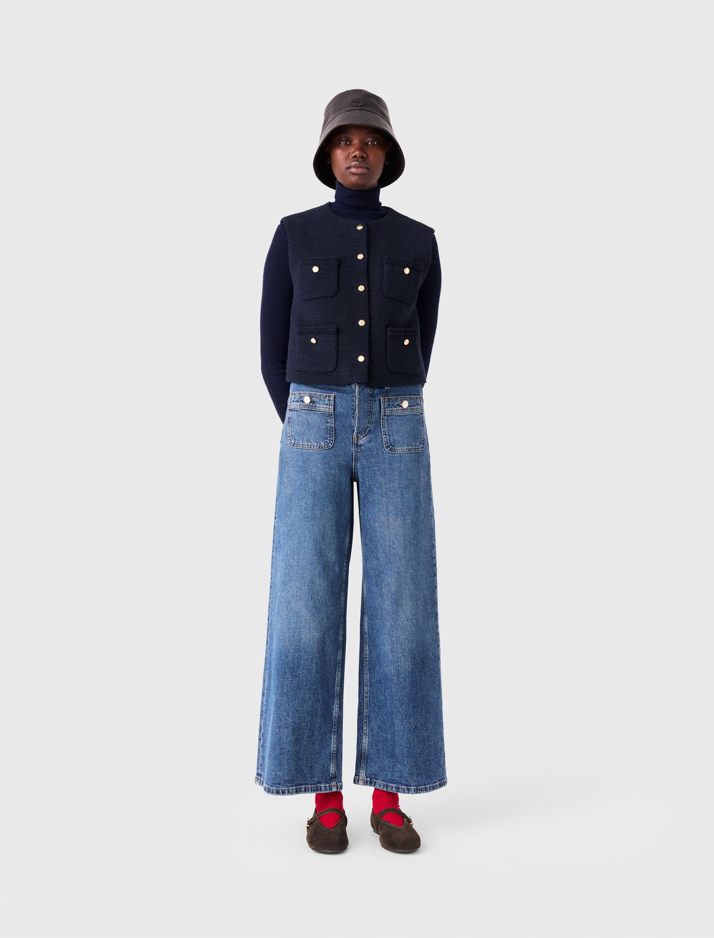 Ärmellose Tweedjacke - Marineblau - Größe 36 - Maje