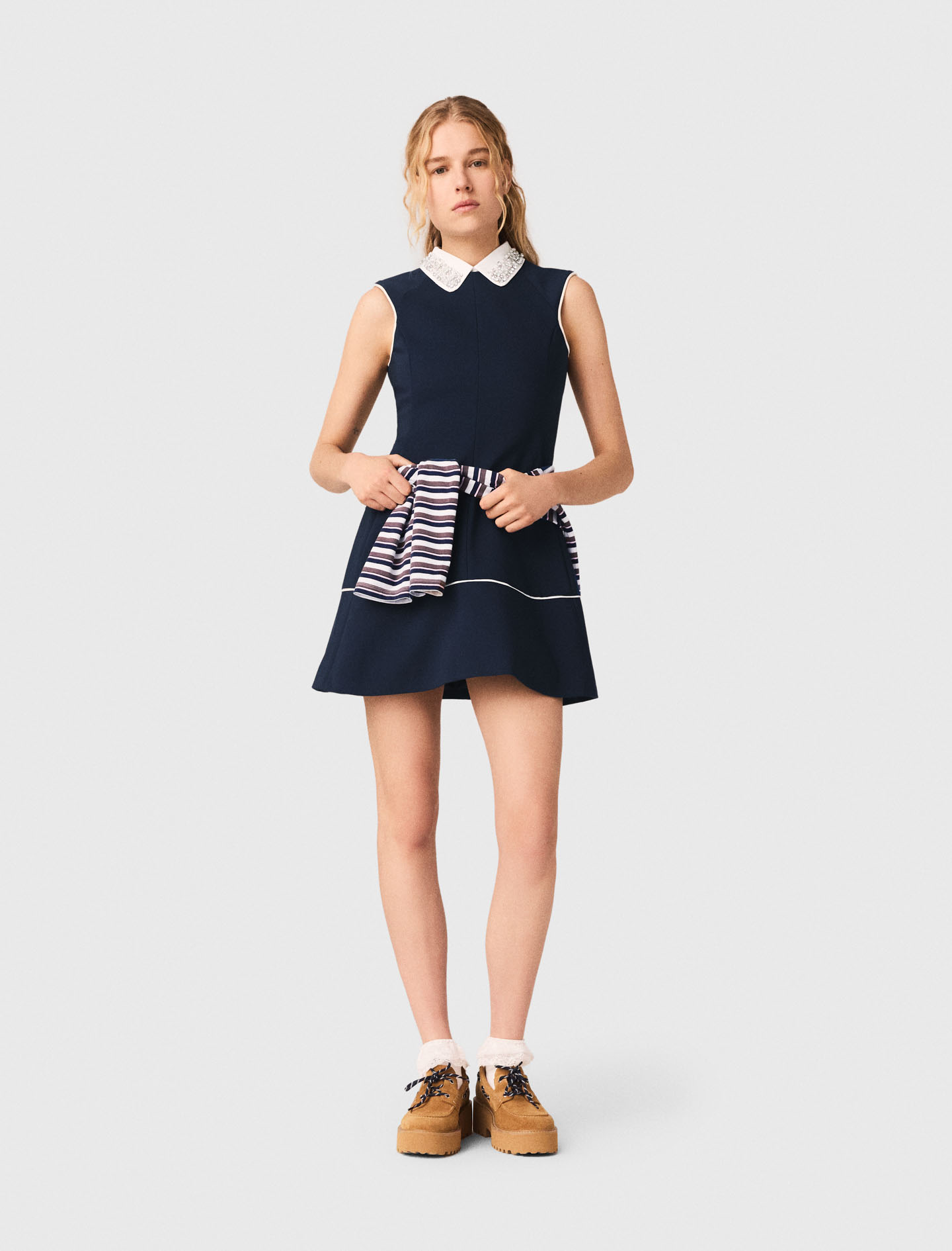 A-linien-kleid Mit Kontrastpaspeln - Marineblau - Größe 32 - Maje