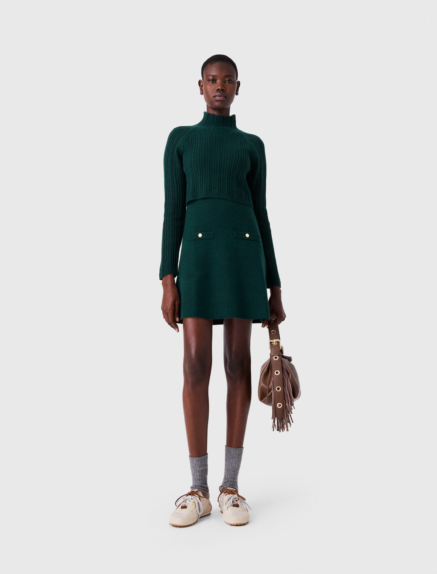 Strickkleid Mit Abnehmbarem Pulli - Flaschengrün - Größe 40 - Maje