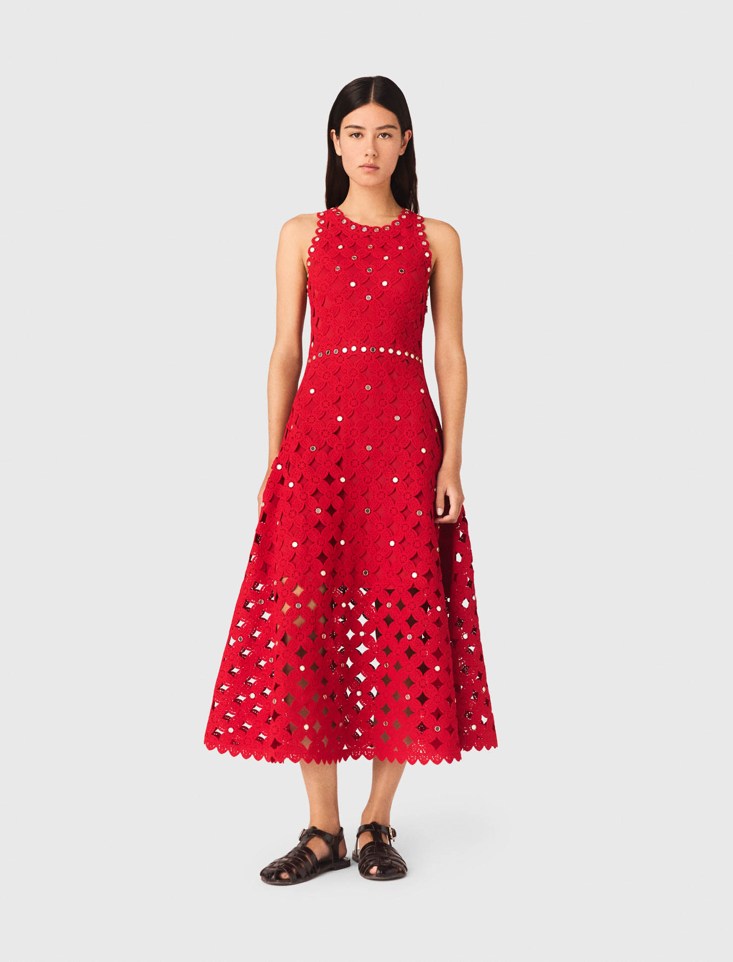 Häkelkleid Mit Spiegeln - Rot - Größe 38 - Maje