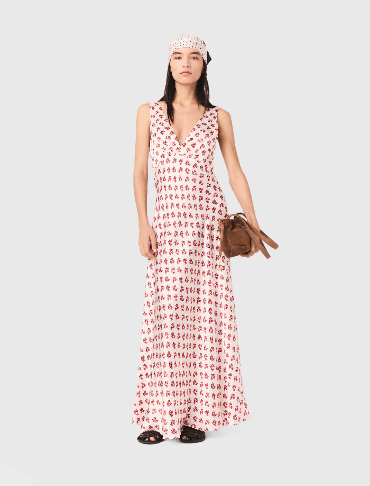 Bedrucktes Seidenkleid - Rouge Petites Fleurs Print - Größe 40 - Maje