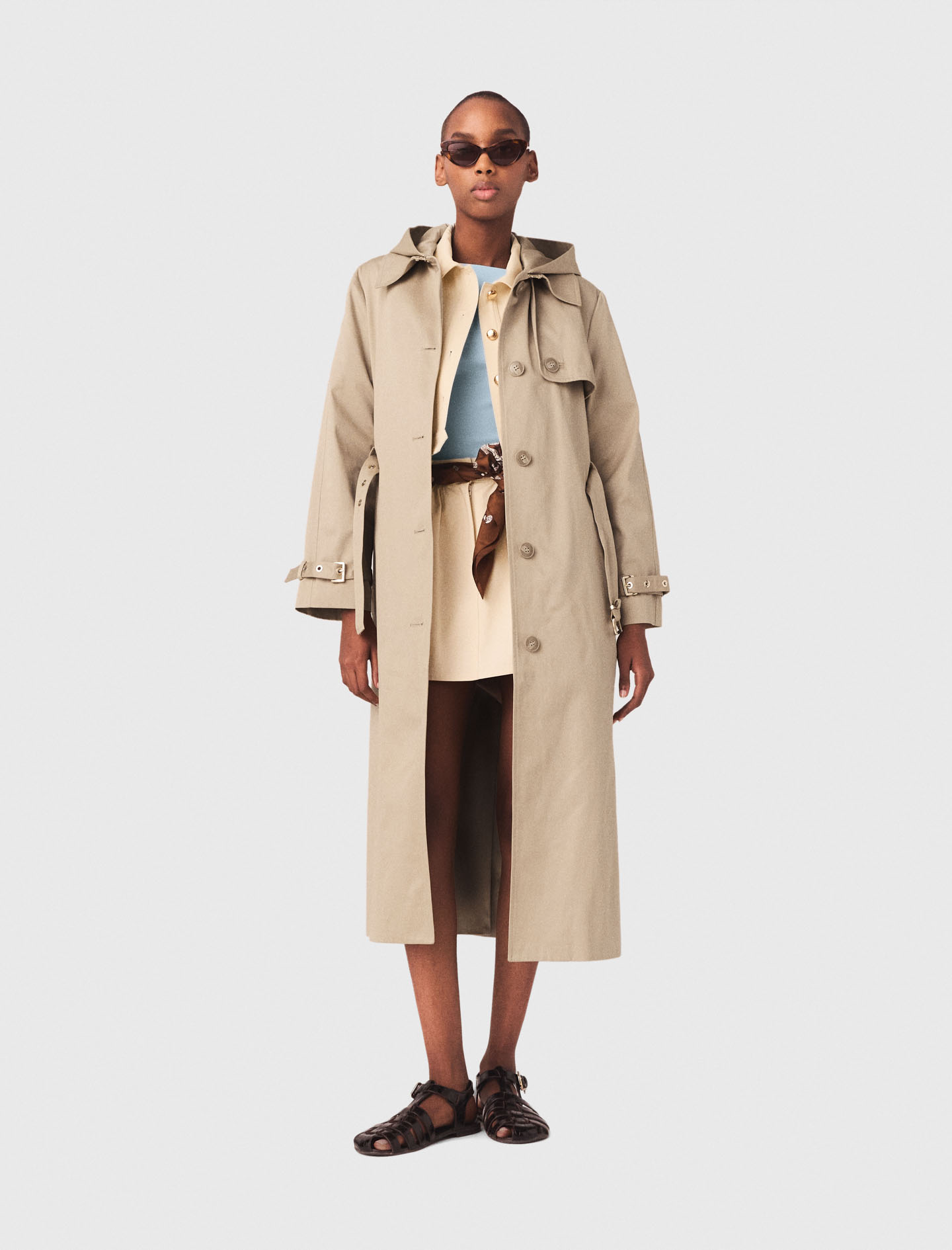Trenchcoat Mit Abnehmbarer Kapuze - Kamel - Größe 40 - Maje
