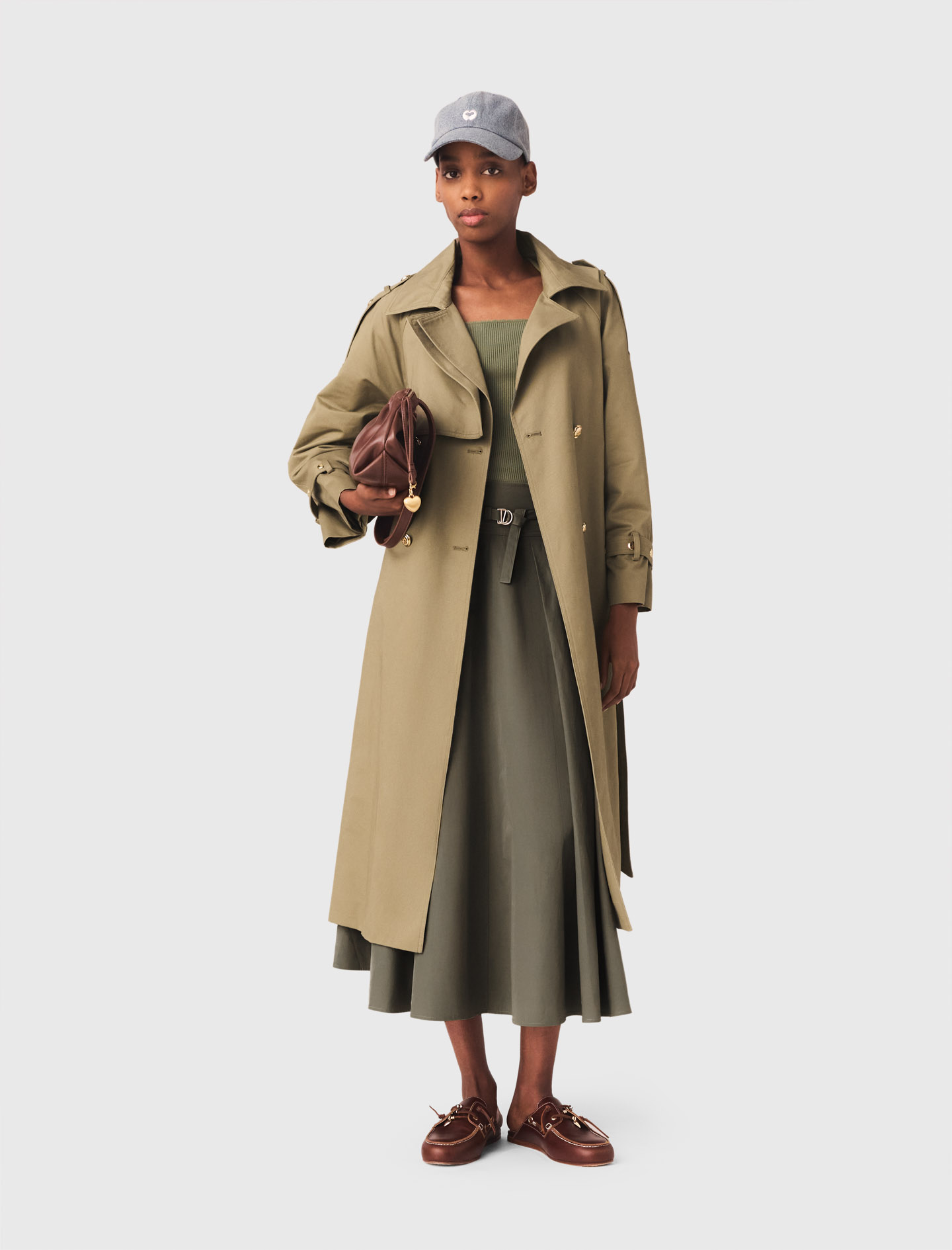 Trenchcoat Mit Nieten Und Kragen - Khaki - Größe 40 - Maje