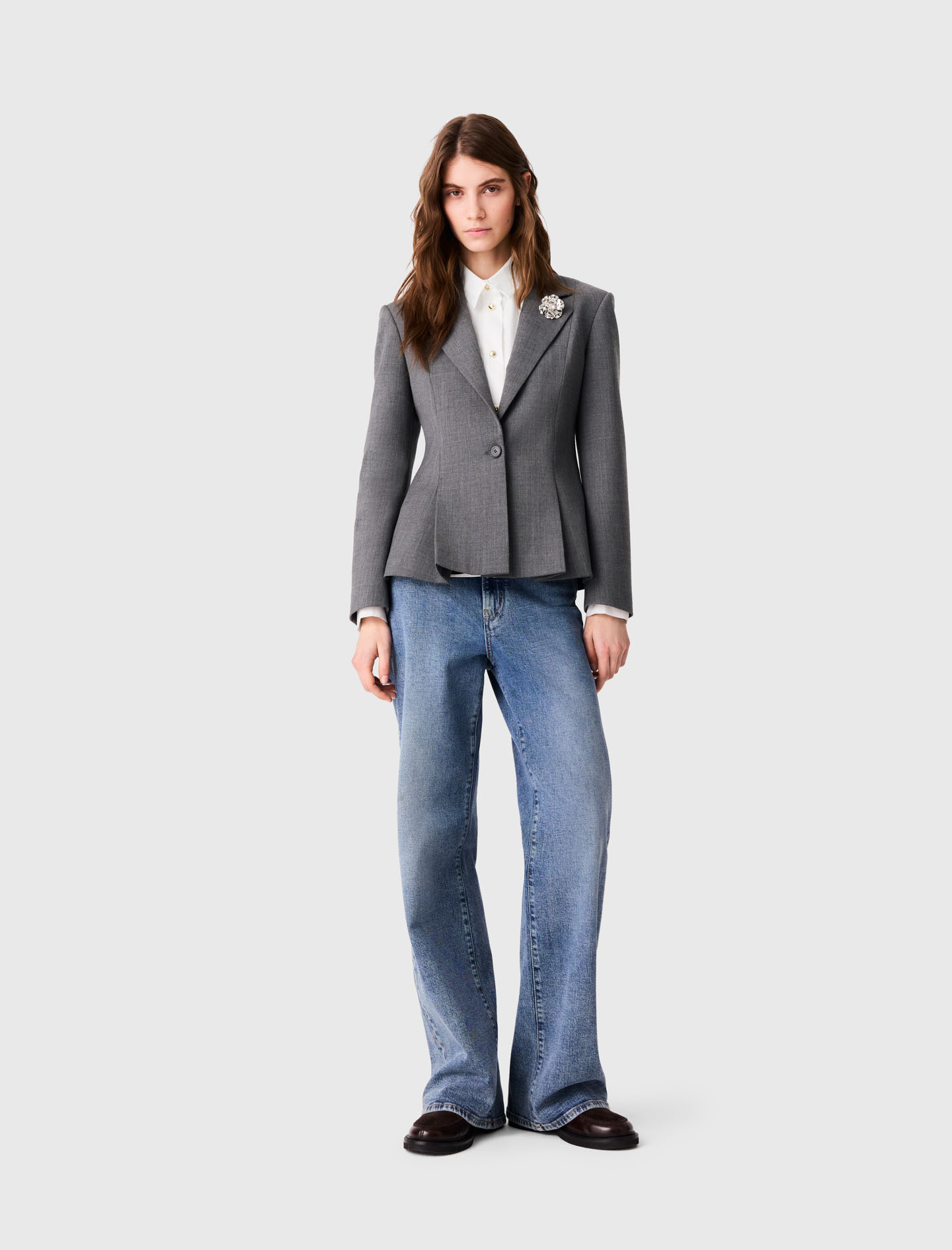 Kurzer Taillierter Blazer - Grau - Größe 40 - Maje