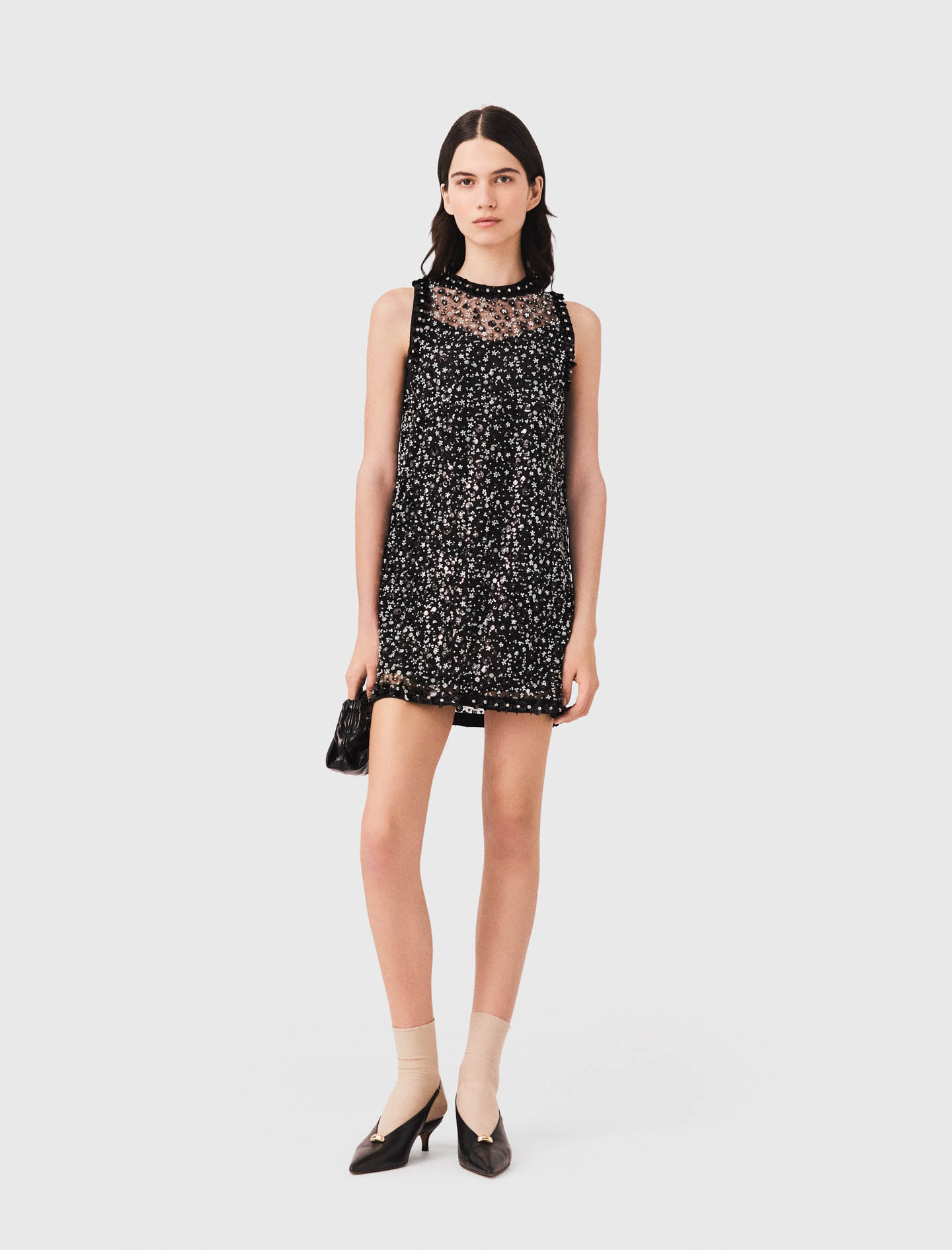 Strass-kleid Mit Floralem Print - Schwarz - Größe 32 - Maje