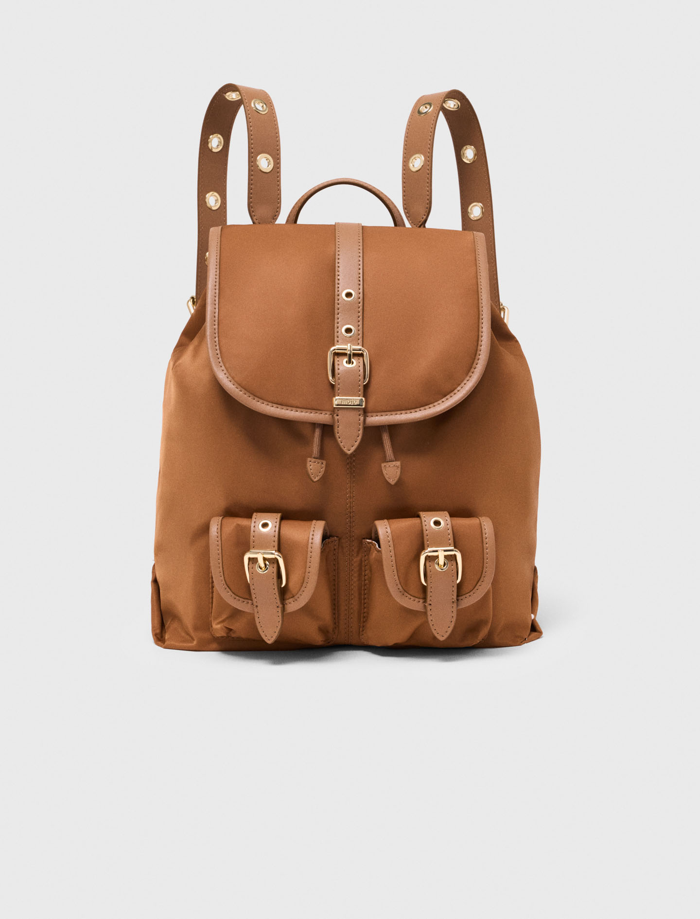 Rucksack Aus Leder Und Nylon - Kamel - Maje