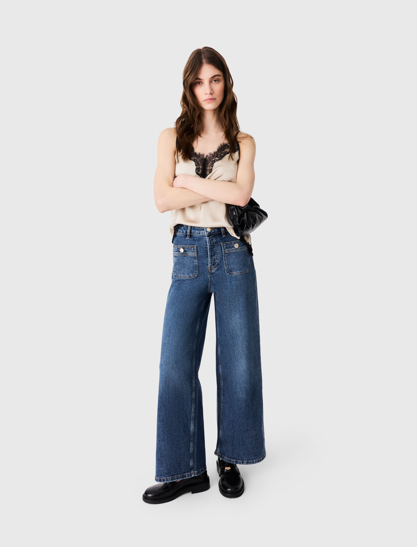 Weite Jeans, Aufgesetzte Taschen - Blau - Größe 32 - Maje