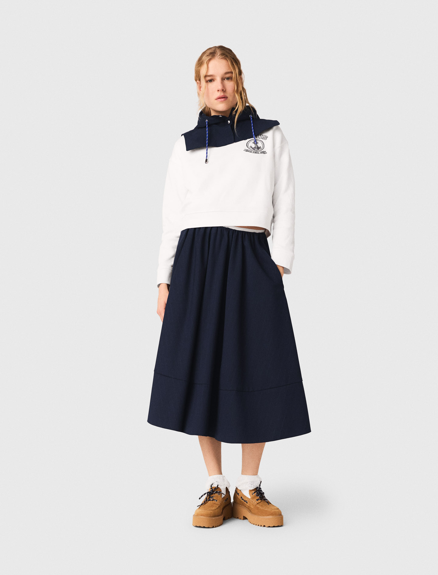 Sweatshirt Mit Marine-print - Weiß - Größe 34 - Maje