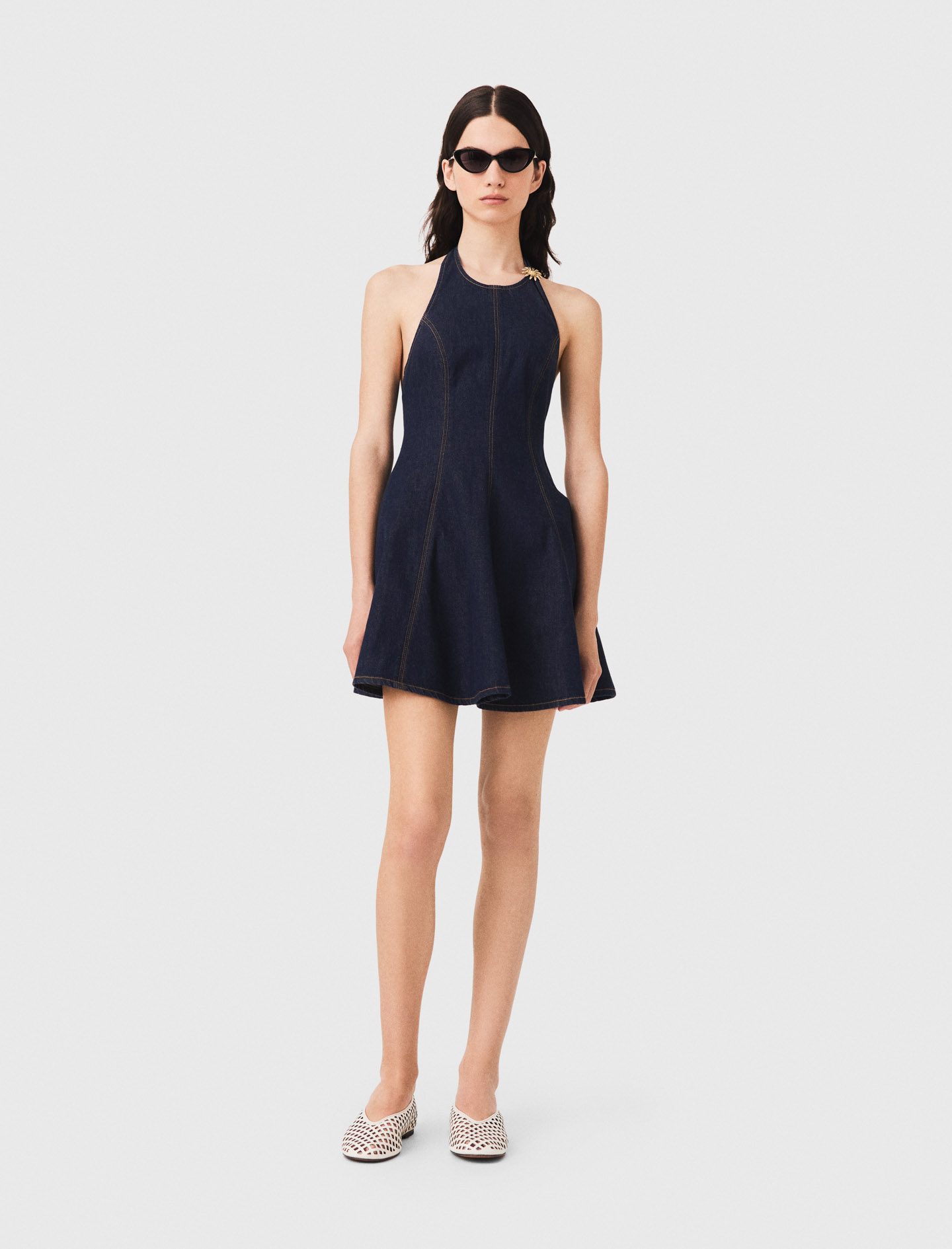 Kurzes Denimkleid Mit Brosche - Marineblau - Größe 38 - Maje