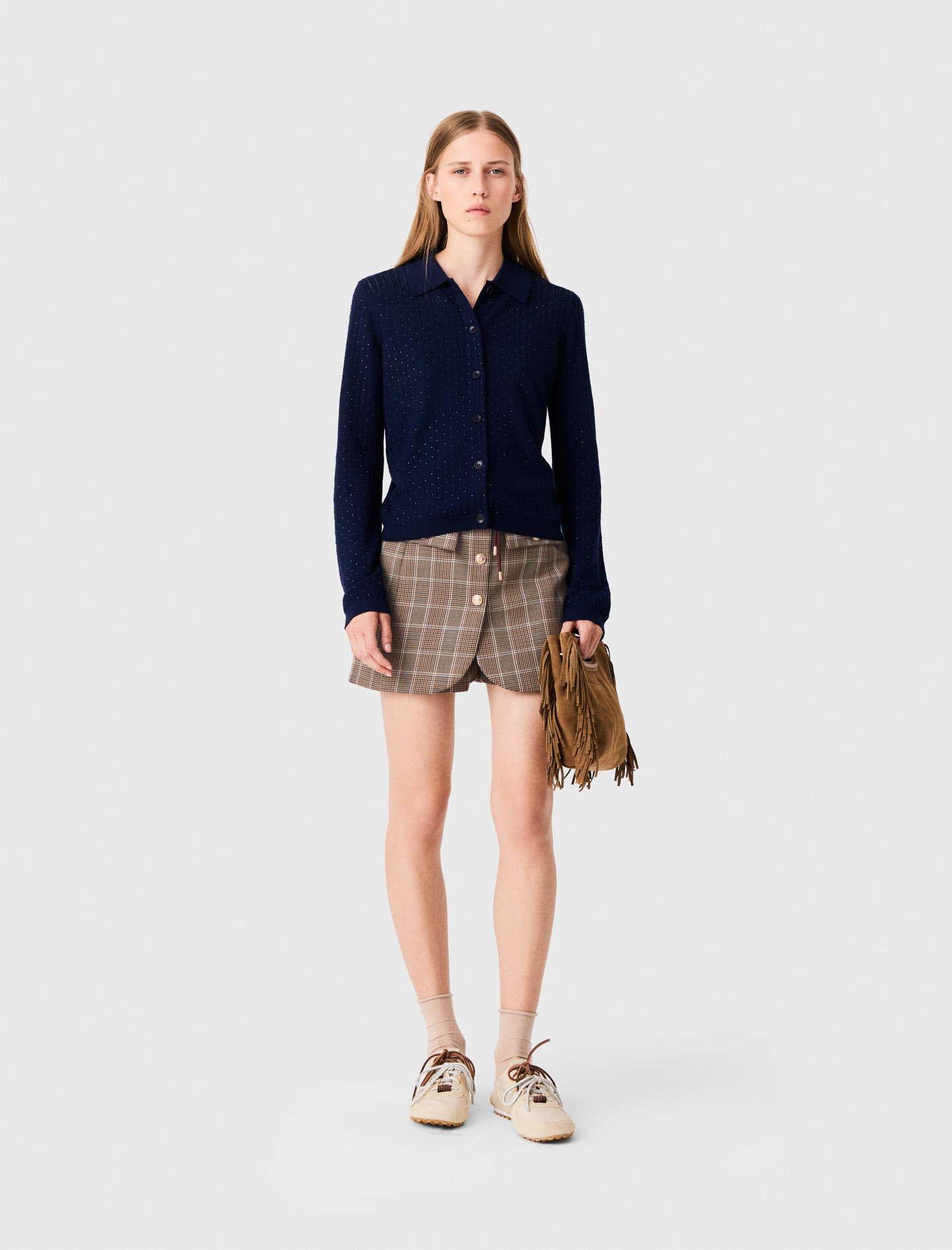 Cardigan Mit Strass-polokragen - Marineblau - Größe 32 - Maje