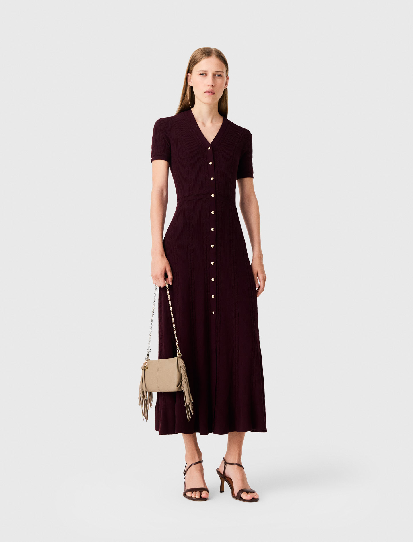 Langes Strickkleid - Rot Bordeaux - Größe 32 - Maje