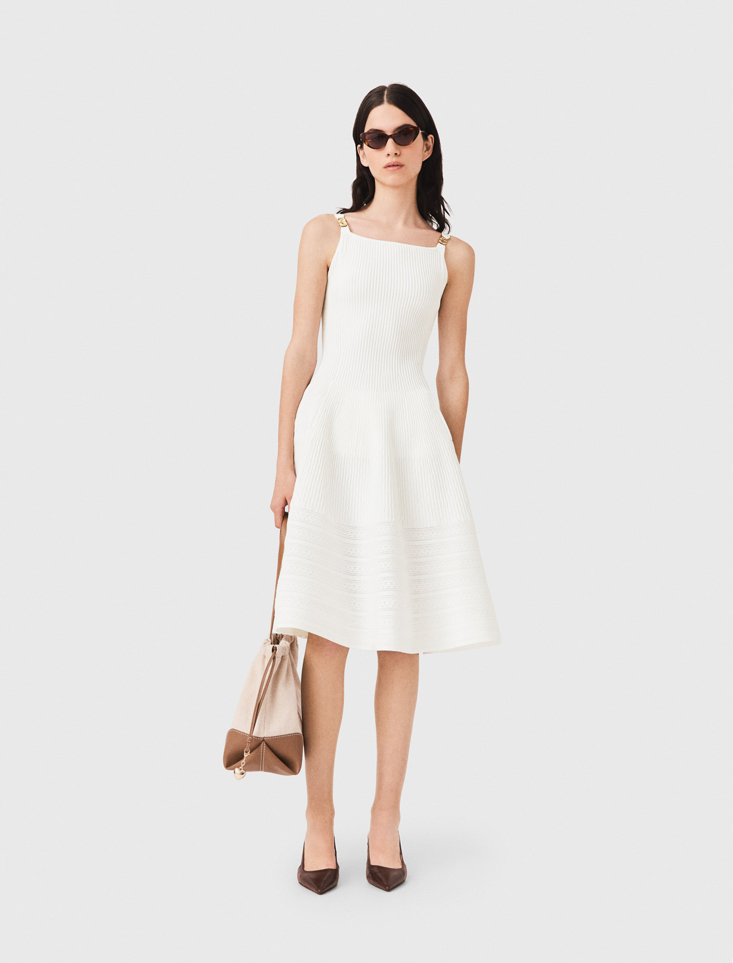 Langes Strickkleid - Weiß - Größe 34 - Maje
