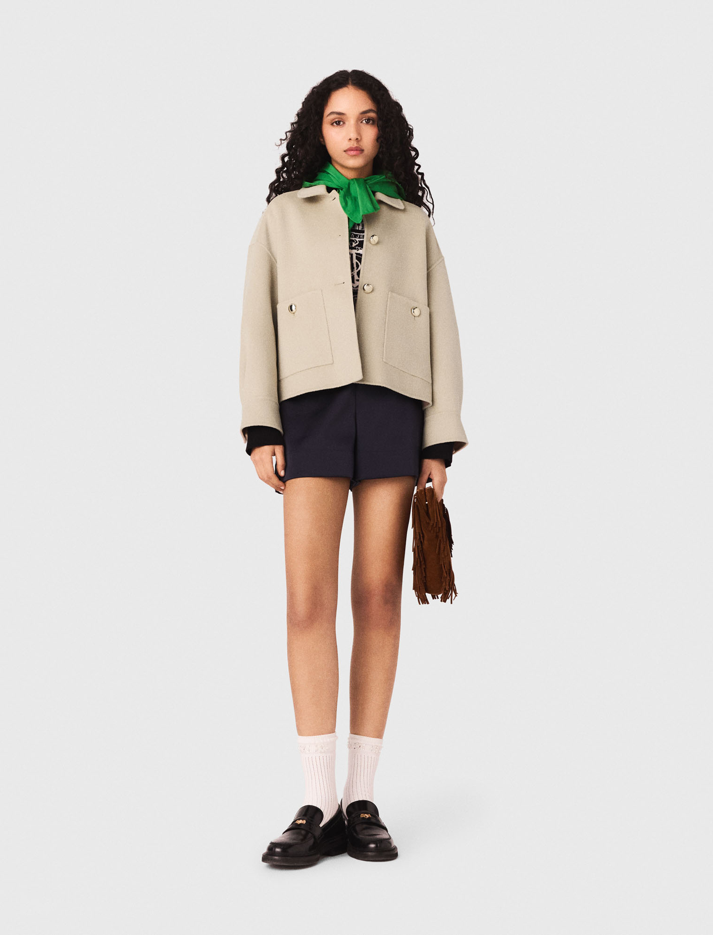 Kurze Wolljacke Mit Plisseerücken - Beige - Größe 40 - Maje