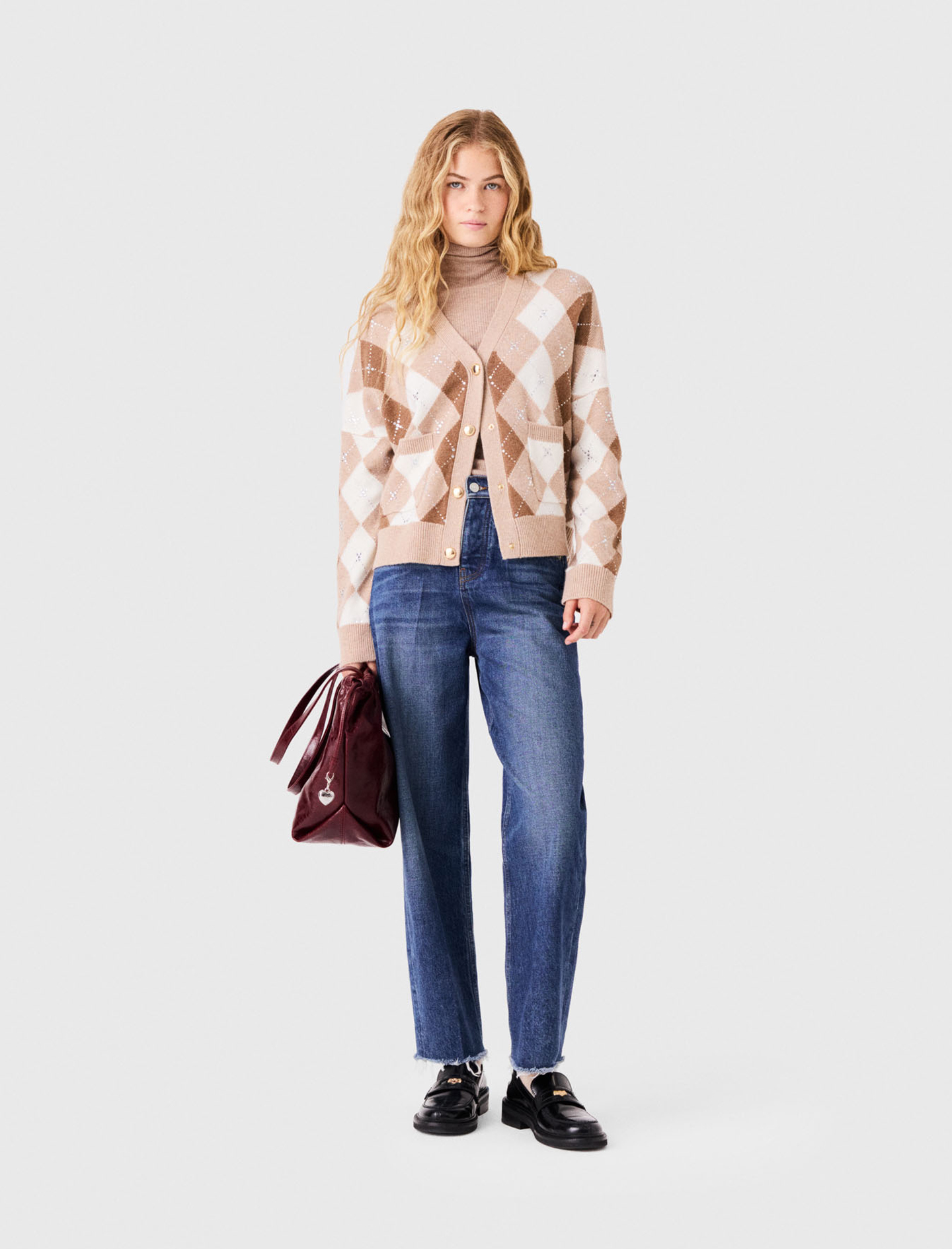 Cardigan Mit Strass-argyle-muster - Beige - Größe 36 - Maje