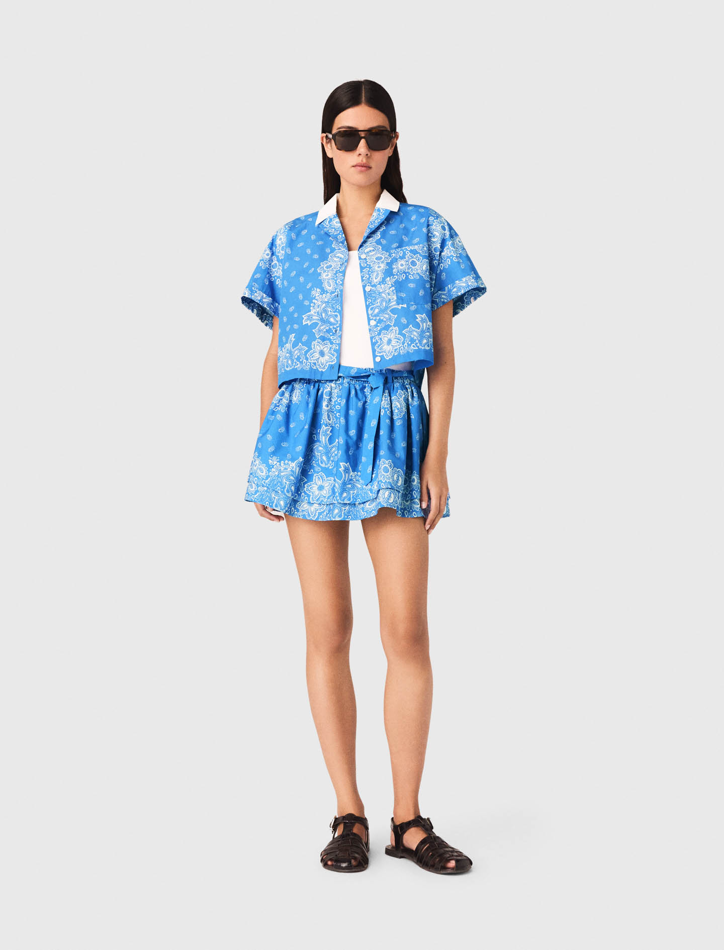 Bedrucktes Hemd Mit Kontrastkragen - Bleu Ciel Bandana Print - Größe 38 - Maje